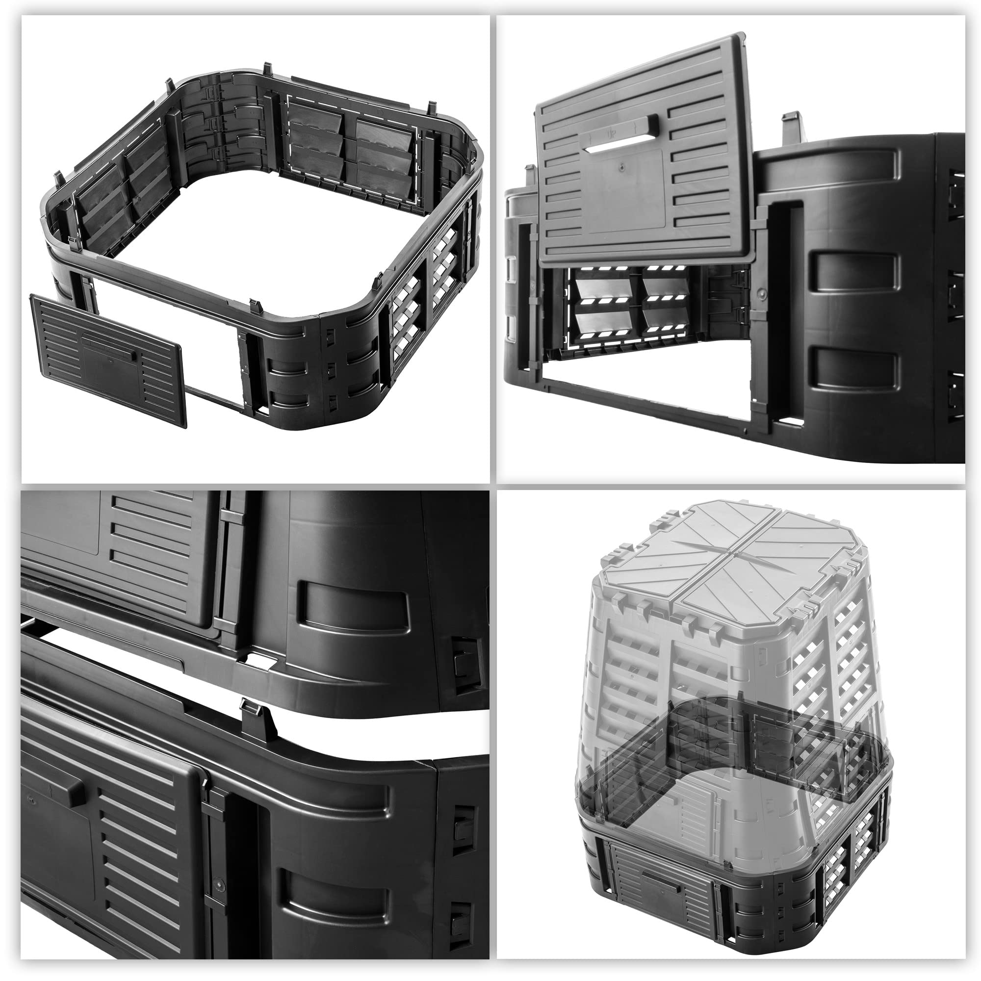 KADAX Module d'extension pour composter de jardin, système de compostage en plastique, module de compost de jardin résistant aux intempéries avec gouttières, module avec porte (260L)