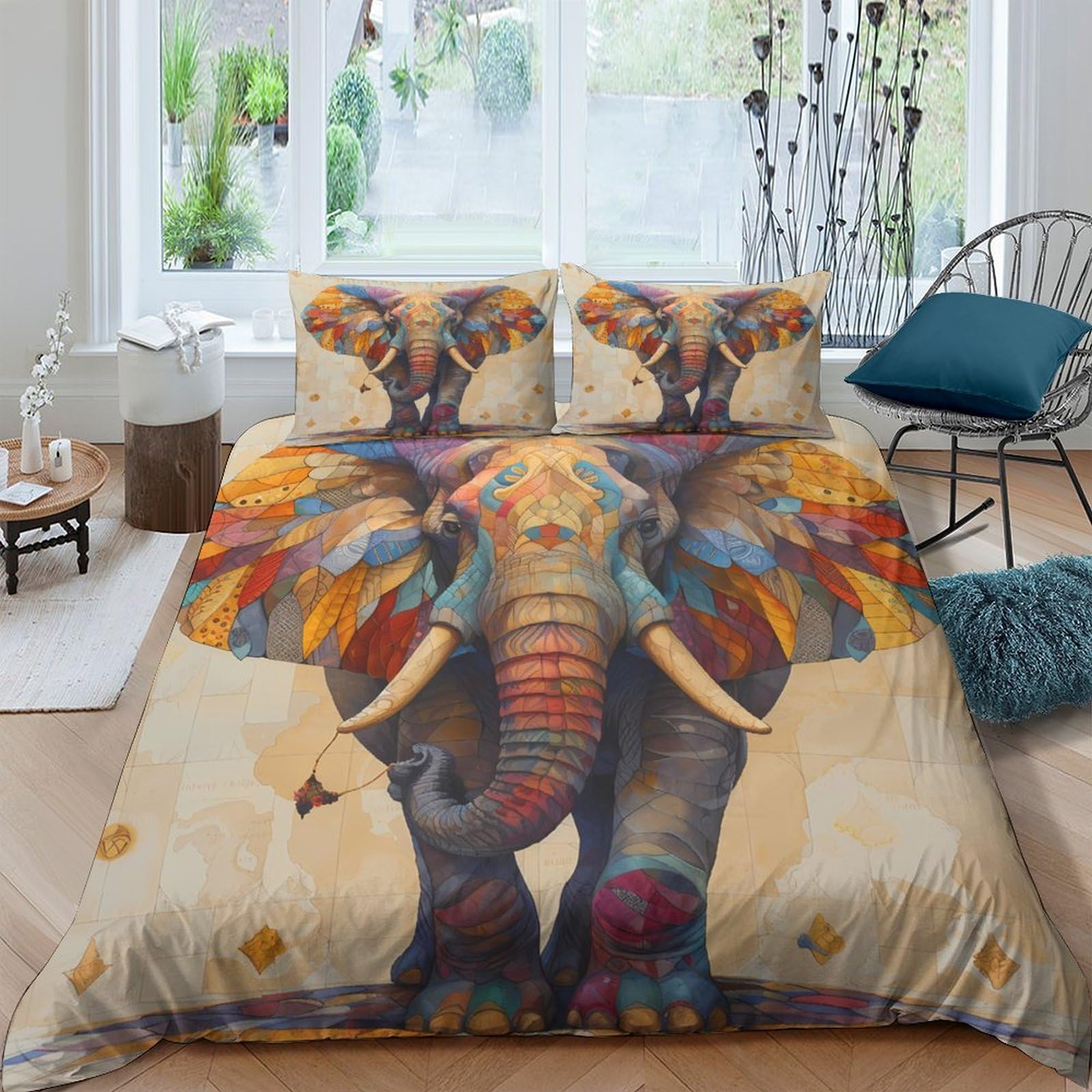 Ctjqhvkz Style-8 3D Printed Colorful Elephant Fitted Sheet Microfiber Vibrant Artistic Wildlife Bed Cover For Bedroom Guest Room Decor Single（135X200cm）