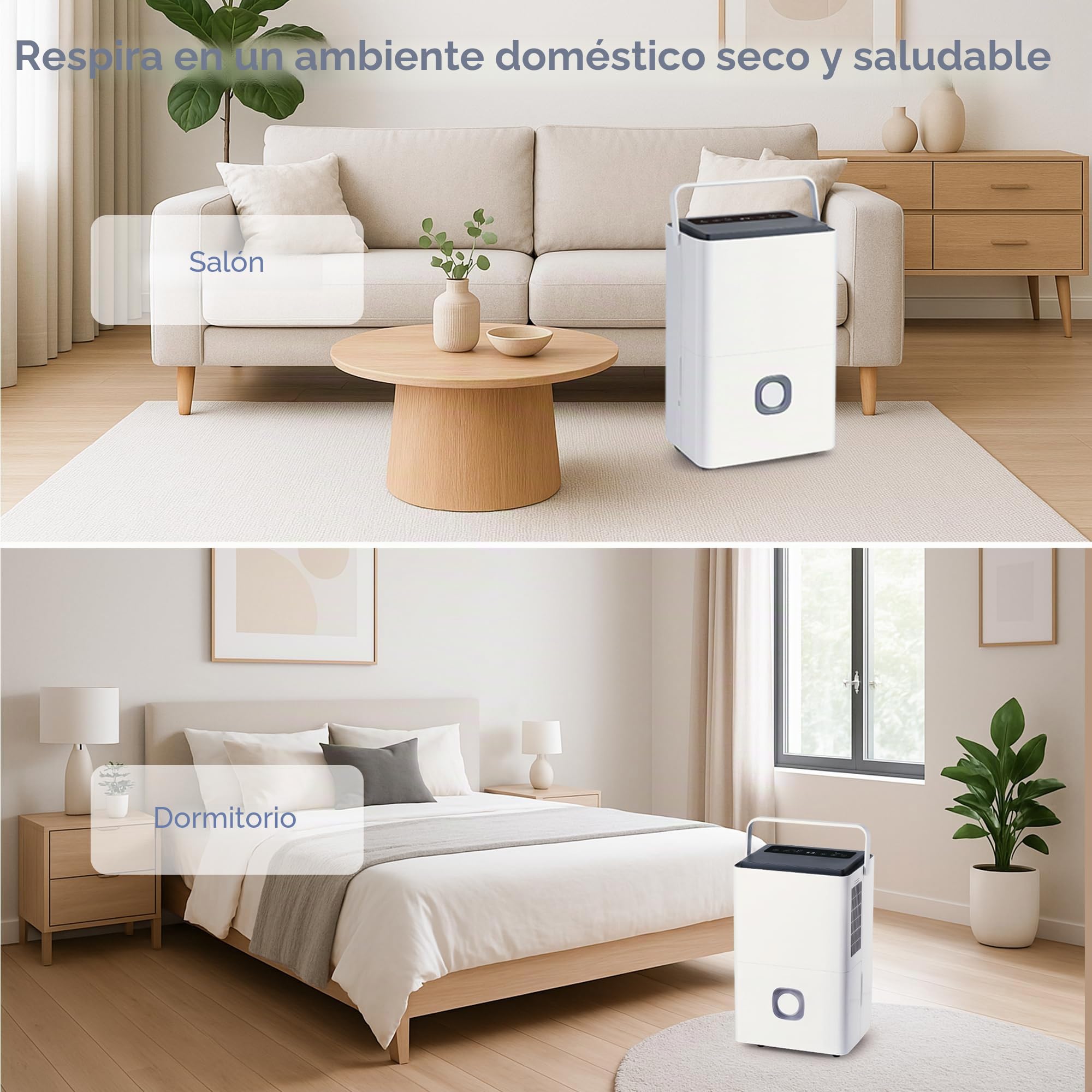 65L/Día 4.5L Po Deshumidificador Eléctrico de Gran Capacidad | Potente Compresor Bajo Consumo Drenaje Continuo Silencioso para Casa/Baño/Habitación/Oficina/Garaje/Trastero