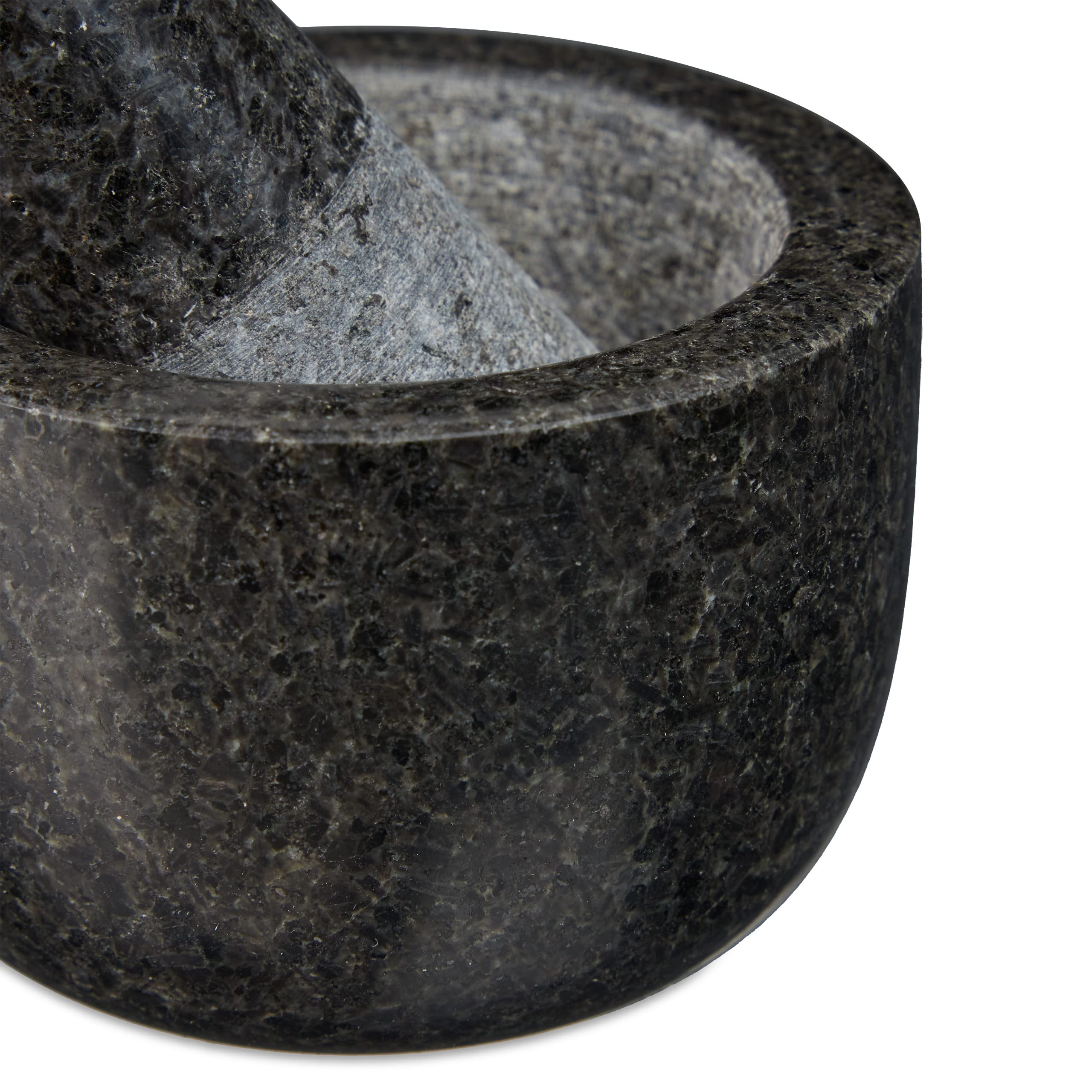 Relaxdays Mortero Granito con Mano, Resistente, Duradero, Especias, Hierbas, Moledor Piedra Pulida, 8,5cm Ø, 100ml, Gris