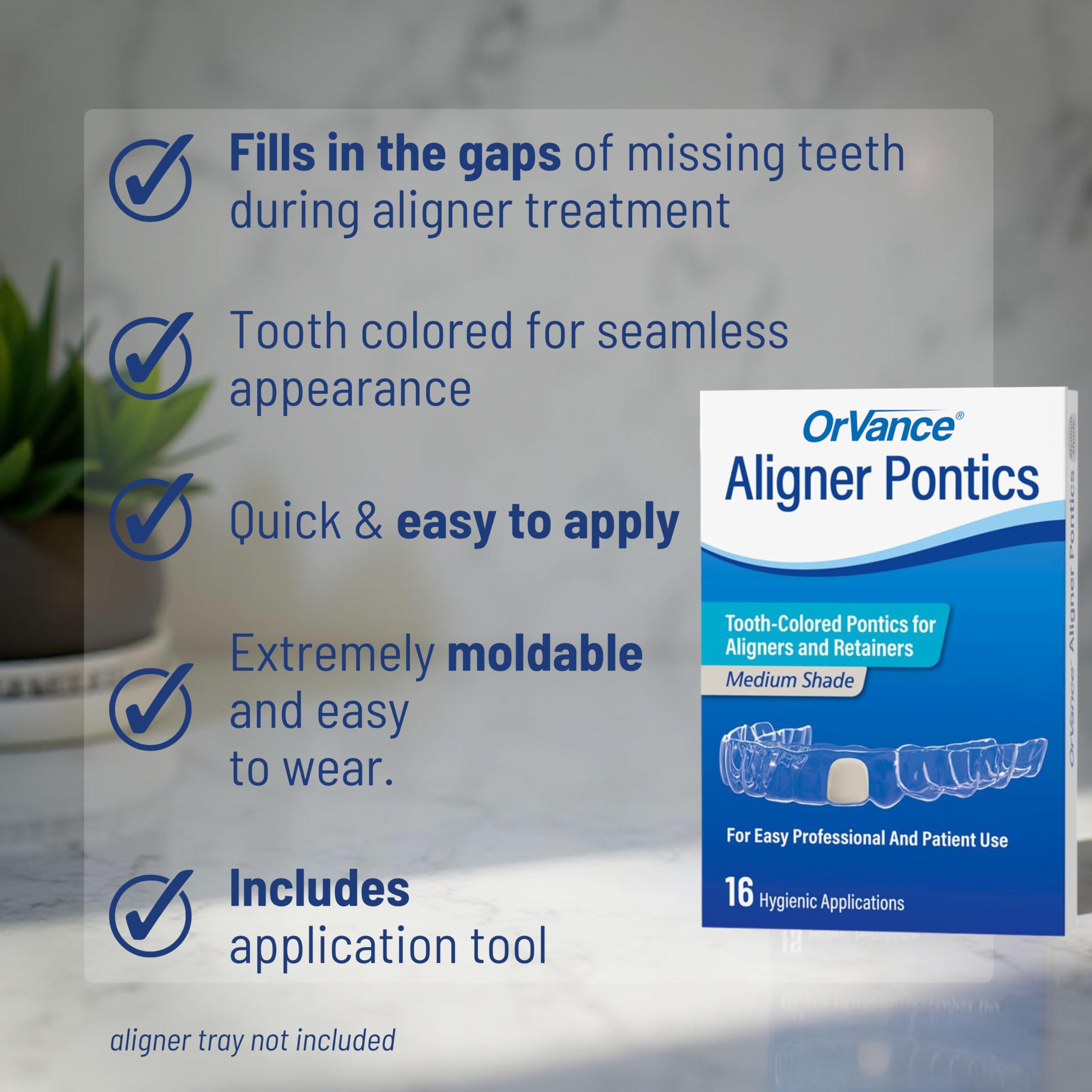 OrVance Pontics d'alignement – Teinte originale (moyenne) (32 pièces) | Remplacement temporaire des dents pour Invisalign, plateaux d'alignement et dispositifs de retenue transparents pendant le