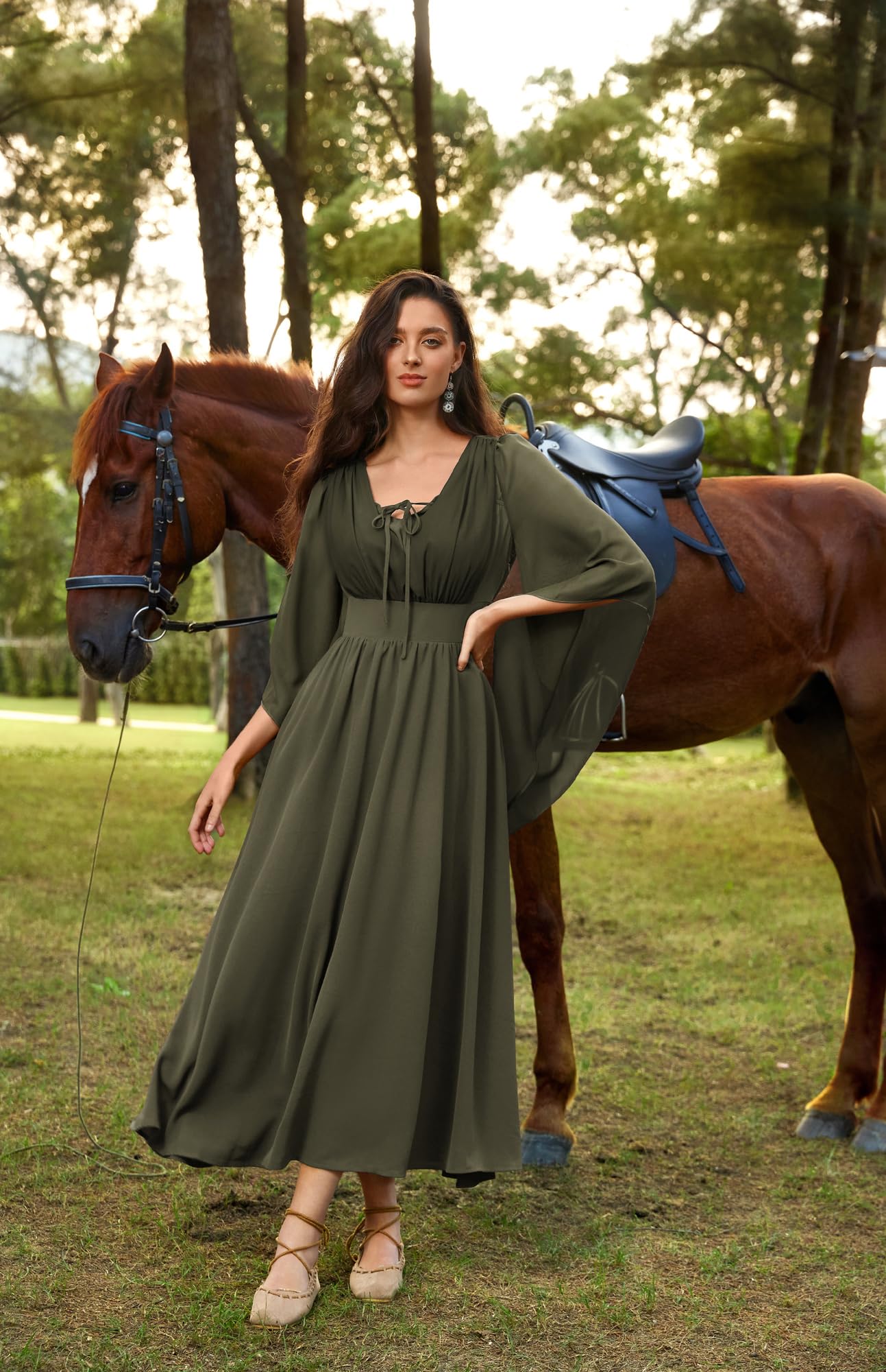 SCARLET DARKNESS Abito da donna Rinascimentale manica 3/4 vita alta fessura anteriore medievale maxi abiti
