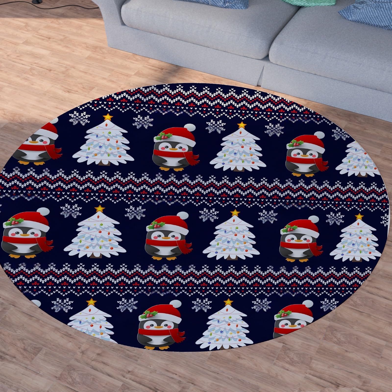 Tapis manchot antidérapant rond de 160cm à poils courts doux