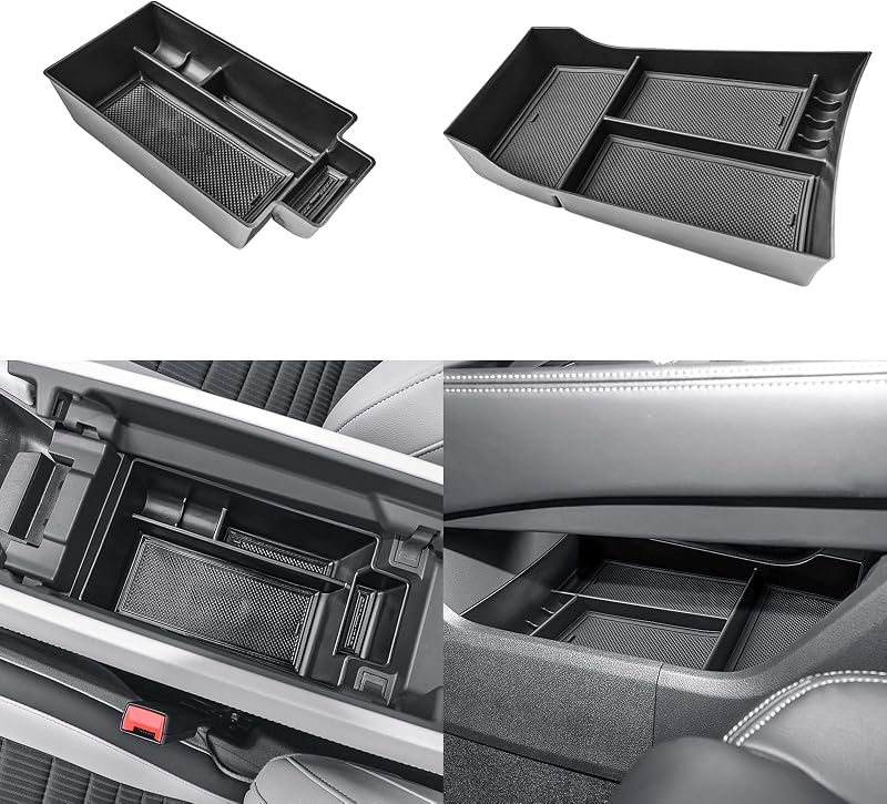 Center Console Organizer for Nissan Rogue 2021-2026, Black, 2PCS | Interior Accessories, Lower Console Armrest Inset Tray, Secondary Storage Box Pallet, Middle Insert Tray, ABS, Non-Slip Mats