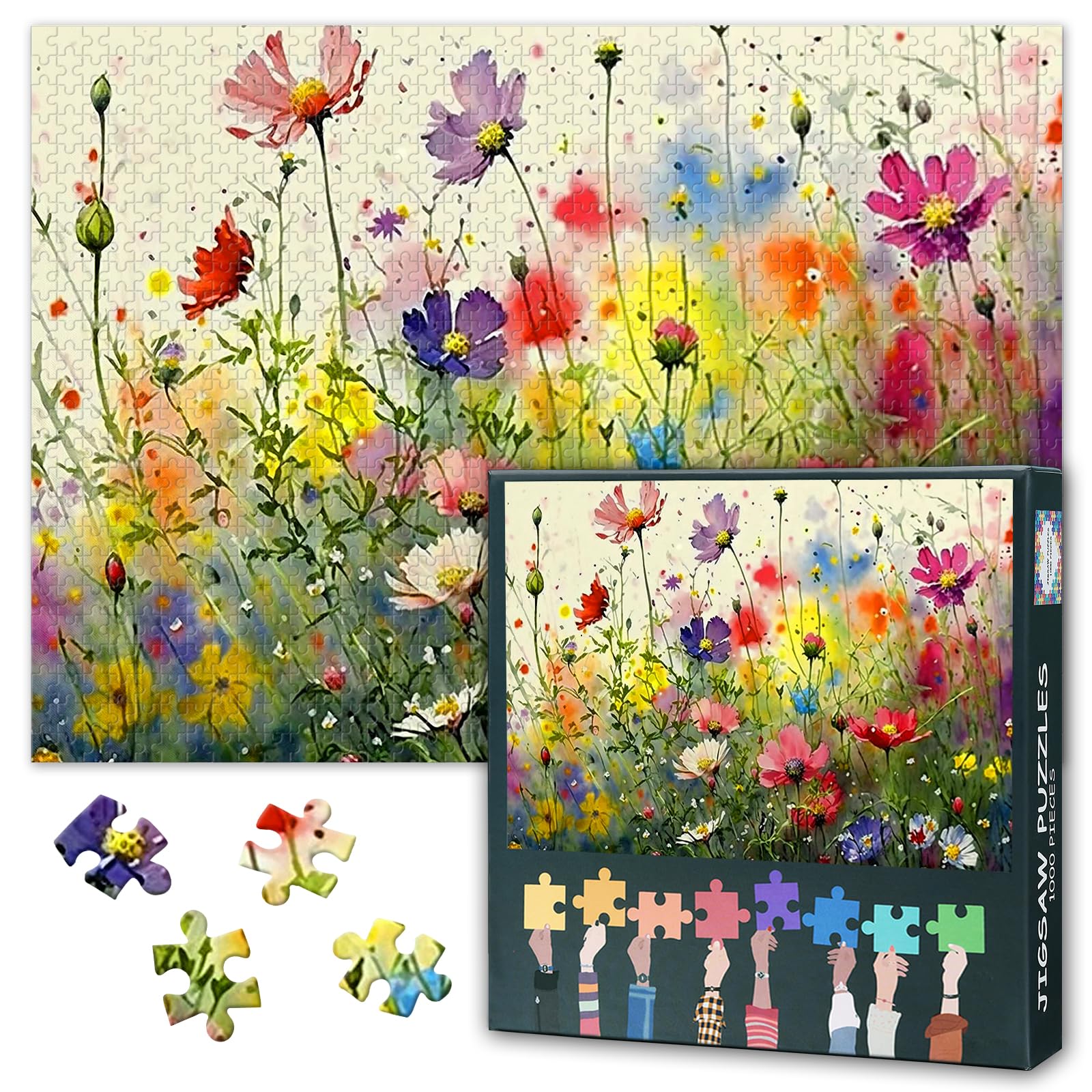 Premium Jigsaw Puzzles UK - Colorful Ink Style Flower, 50x70cm Complex Artwork for Parlour Games, Unique Gift for Flowers Lovers & Adults
