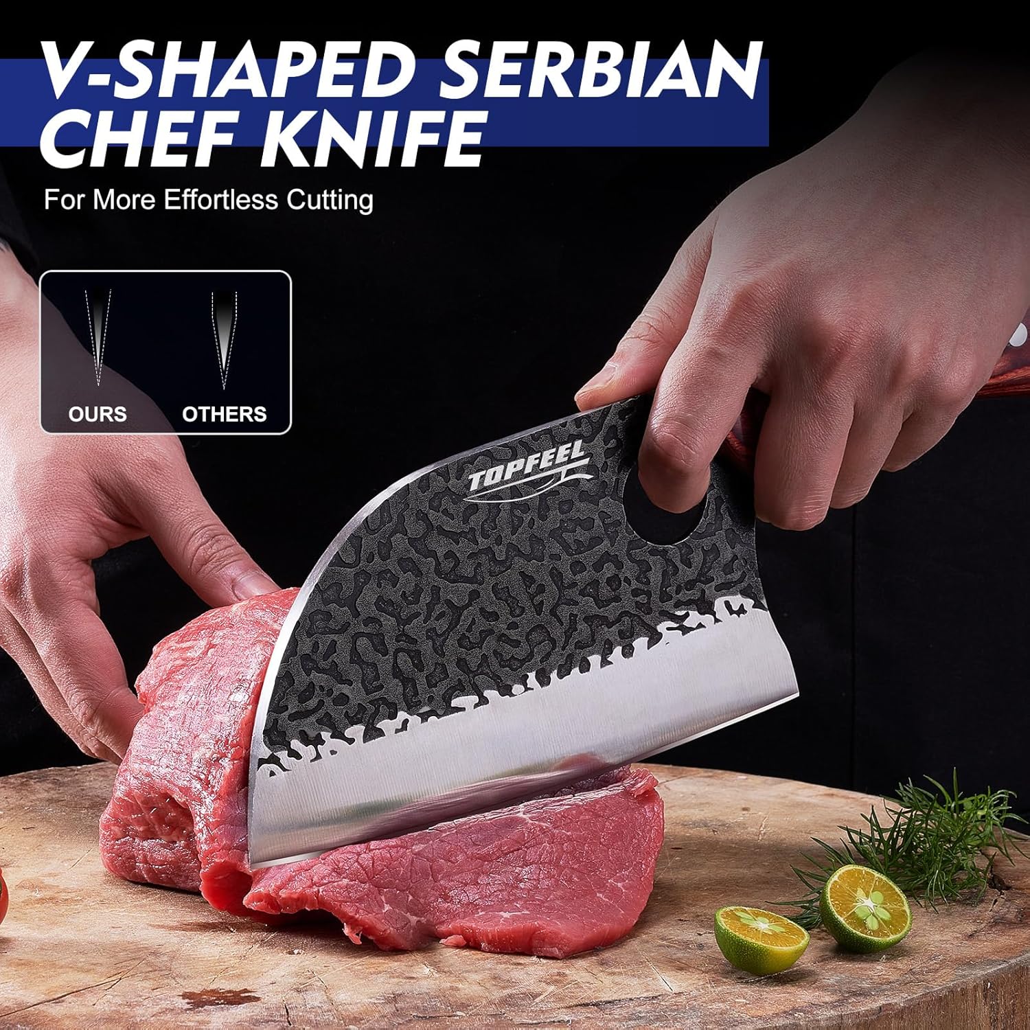 6.8Inch Serbian Chef Knife- Meat Cleaver, Butcher Knife set with Leather Sheath and Whetstone, Kitchen Knives for Home, Camping, BBQ