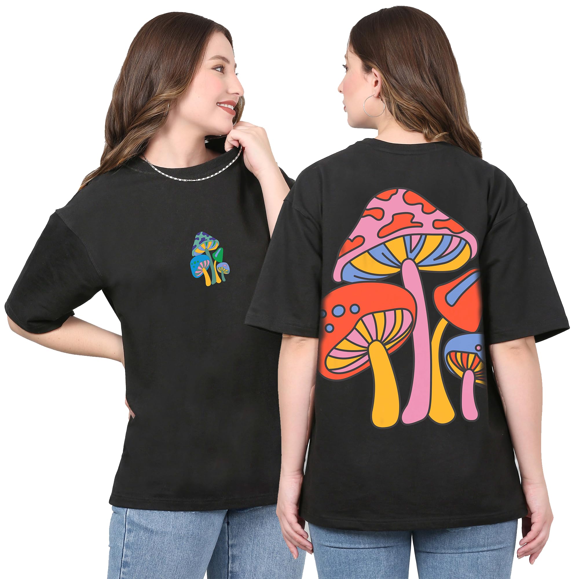 SILLYSTYLEMushroom Oversized Black Tshirt for Women and Men Drop Shoulder Unisex Baggy Loose Fit Cotton T-Shirts