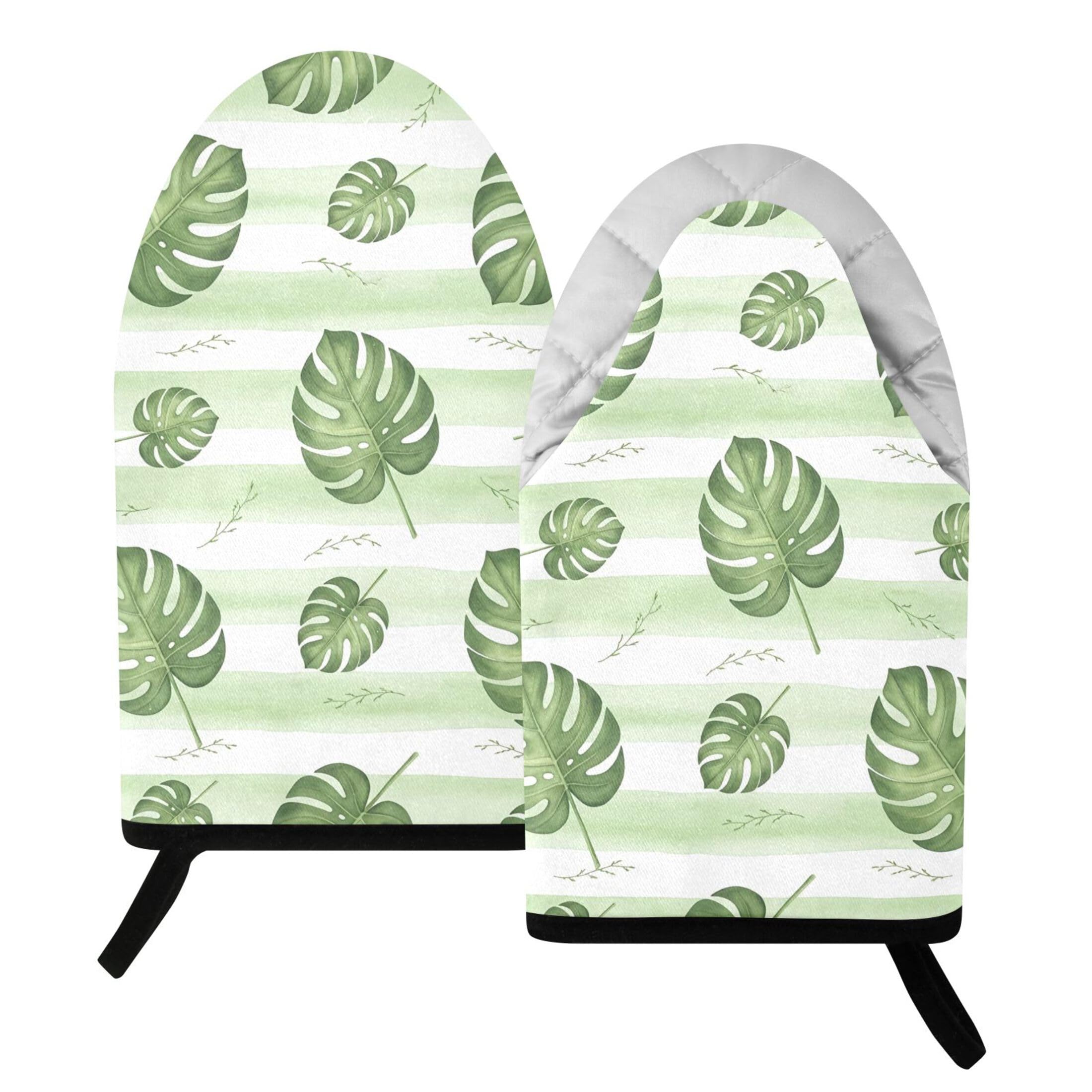 Kutsu Palm Leaves Oven Mitts for Kitchen, Heat Resistant Cotton Oven Gloves for BBQ Baking Cooking, Breathable Kitchen Essentials, 2 pcs