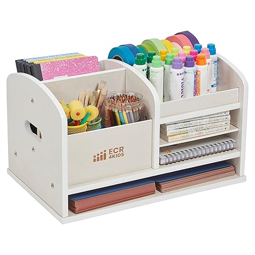 Miniatura 9 de ECR4Kids Centro de Almacenamiento de Suministros para Mesa, Caddy para Maestros, Blanco Desgastado