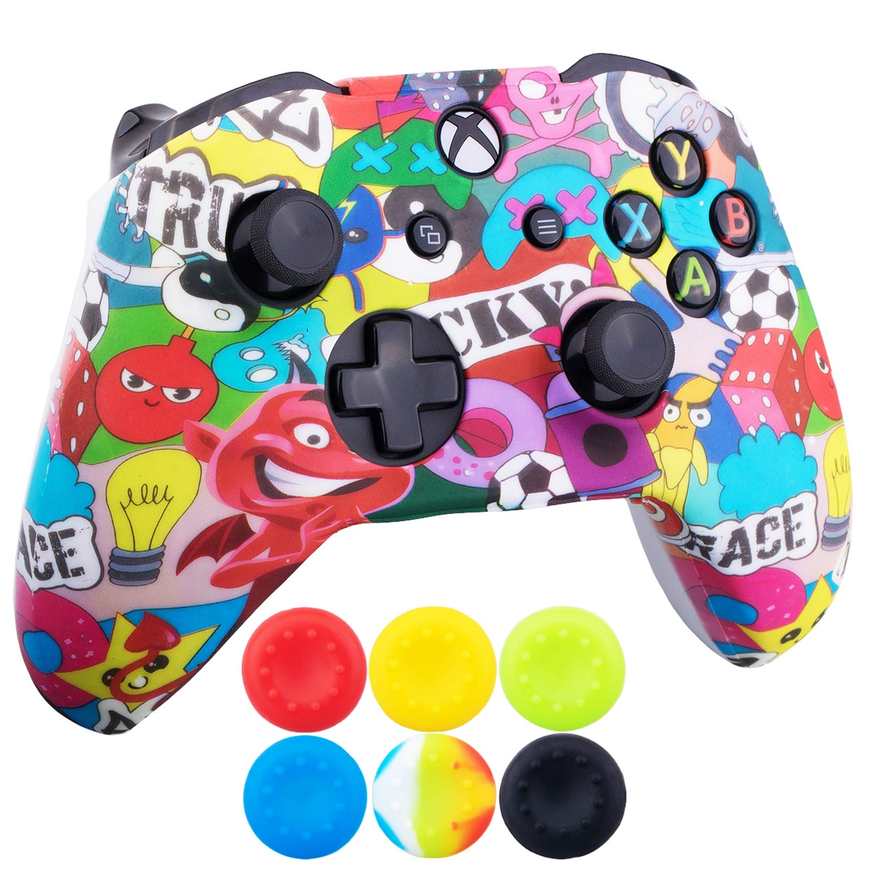 9CDeer 1 Piece of SiliconeTransfer Print Protective Cover Skin + 6 Thumb Grips for Xbox One/S/X Controller Grimasse — view 2