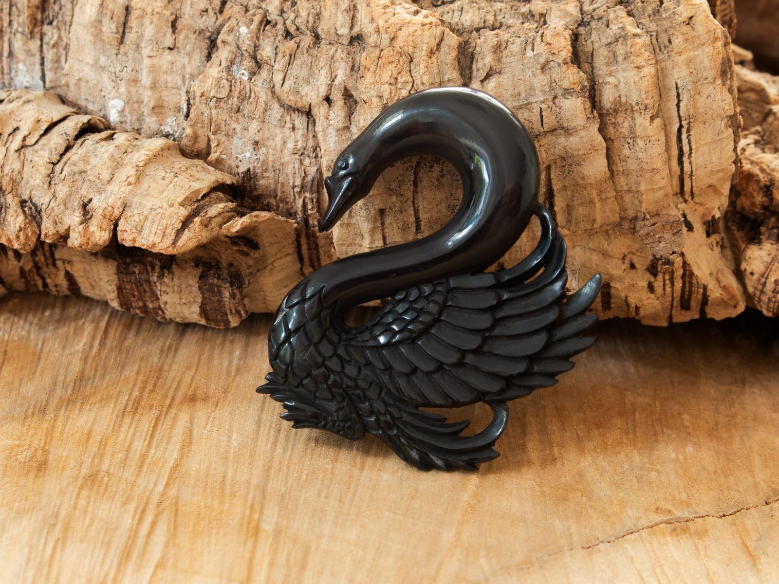 Fly Style Piercing Ohr Expander aus Horn oder Knochen - Schwan Dehnschnecke Dehnspirale Dehnungsschnecke Dehnsichel, Grösse:10 mm (Paar), Farbwahl:schwarz