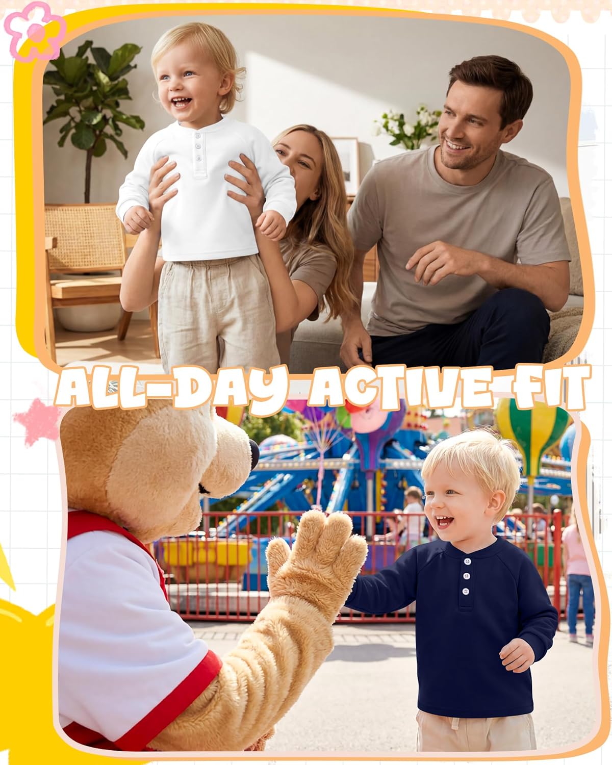 4 Pack Toddler Boys Girls Thermal Long Sleeve T-Shirts Henley Undershirt Top Basic Layer Long Sleeve Fleece T-Shirt - Image 5