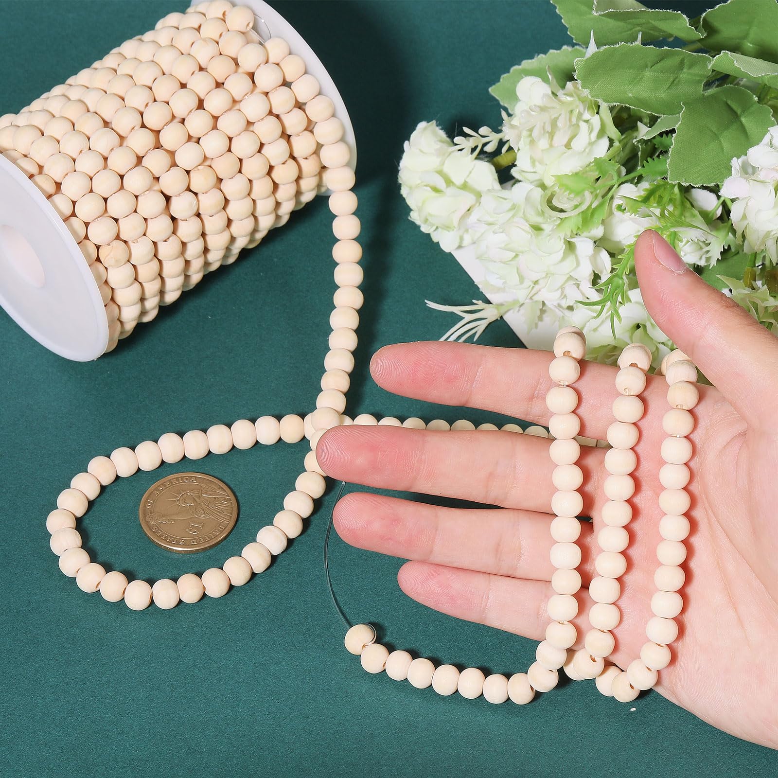 CHGCRAFT Perles de Bois de Noël de 33 Pied Perles en Bois pour Arbre de Noël Perles en Bois Naturel pour Table Murale à Suspendre Décorations de Noël et de Vacances