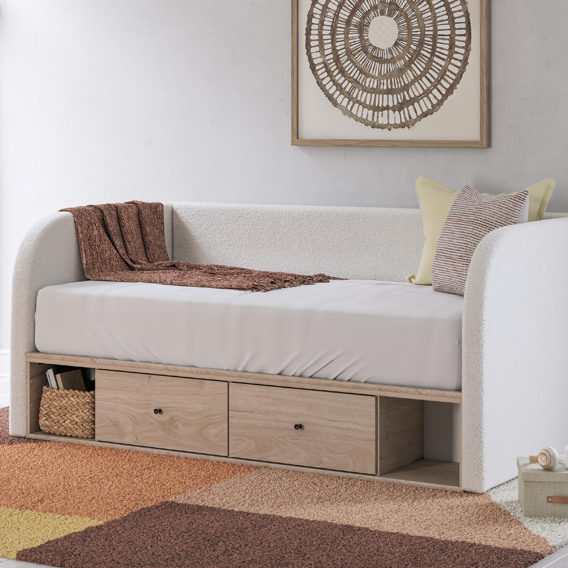 Signature Design by Ashley Full Upholstered Day Bed with Storage, Beige