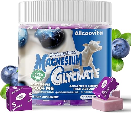 Masticables suaves de glicinato de magnesio, sabor a arándanos. Masticables masticables de magnesio y potasio sin azúcar con glicinato de magnesio,