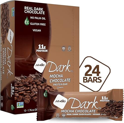NuGo Moca de chocolate oscuro, 0.39oz de proteína vegana, 200 calorías, sin gluten, 24 unidades disponible en Yaxa Peru