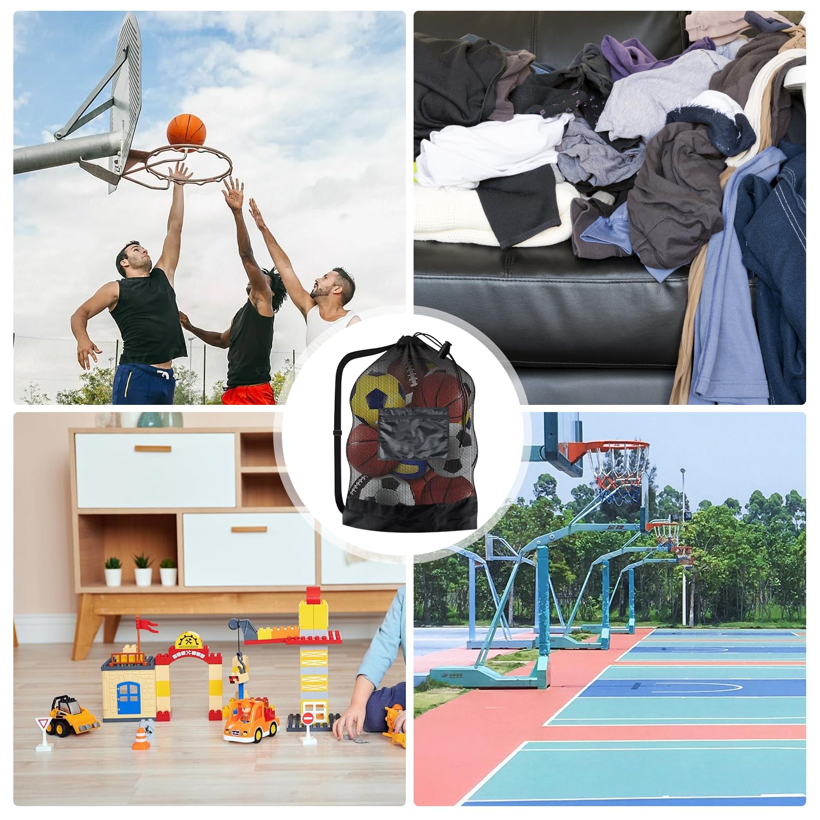 2 sacchetti per palline, extra larghi, grande capacità, versione allargata, borsa per 10-15 palline, borsa sportiva in rete multiuso con coulisse e tracolla