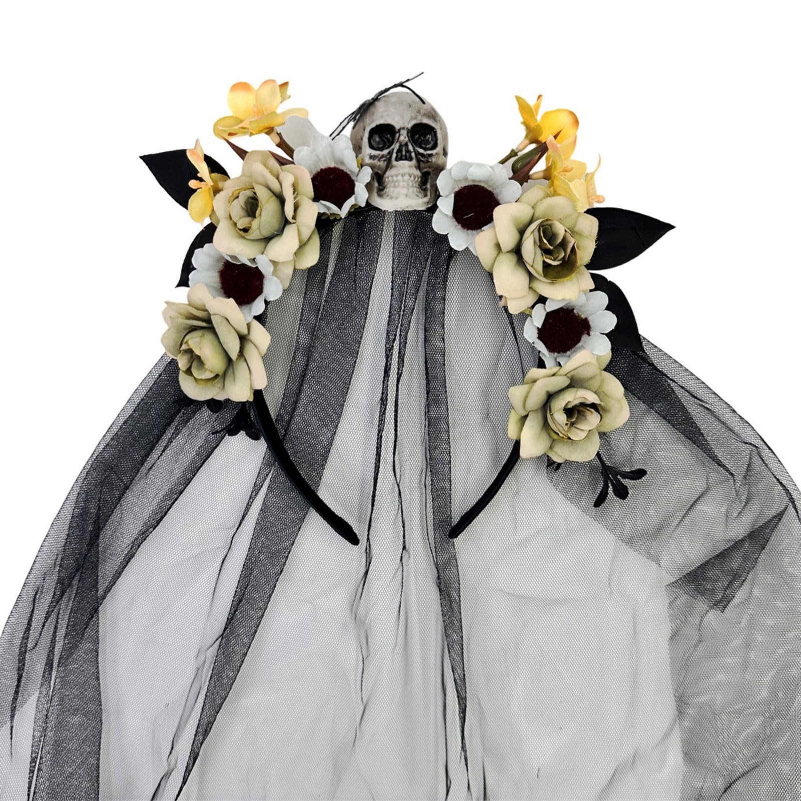 MICFENY Witch Headpiece Skull Flower Hairhoop For Halloween Costume Event Celebration Veil Hairband for Cosplay