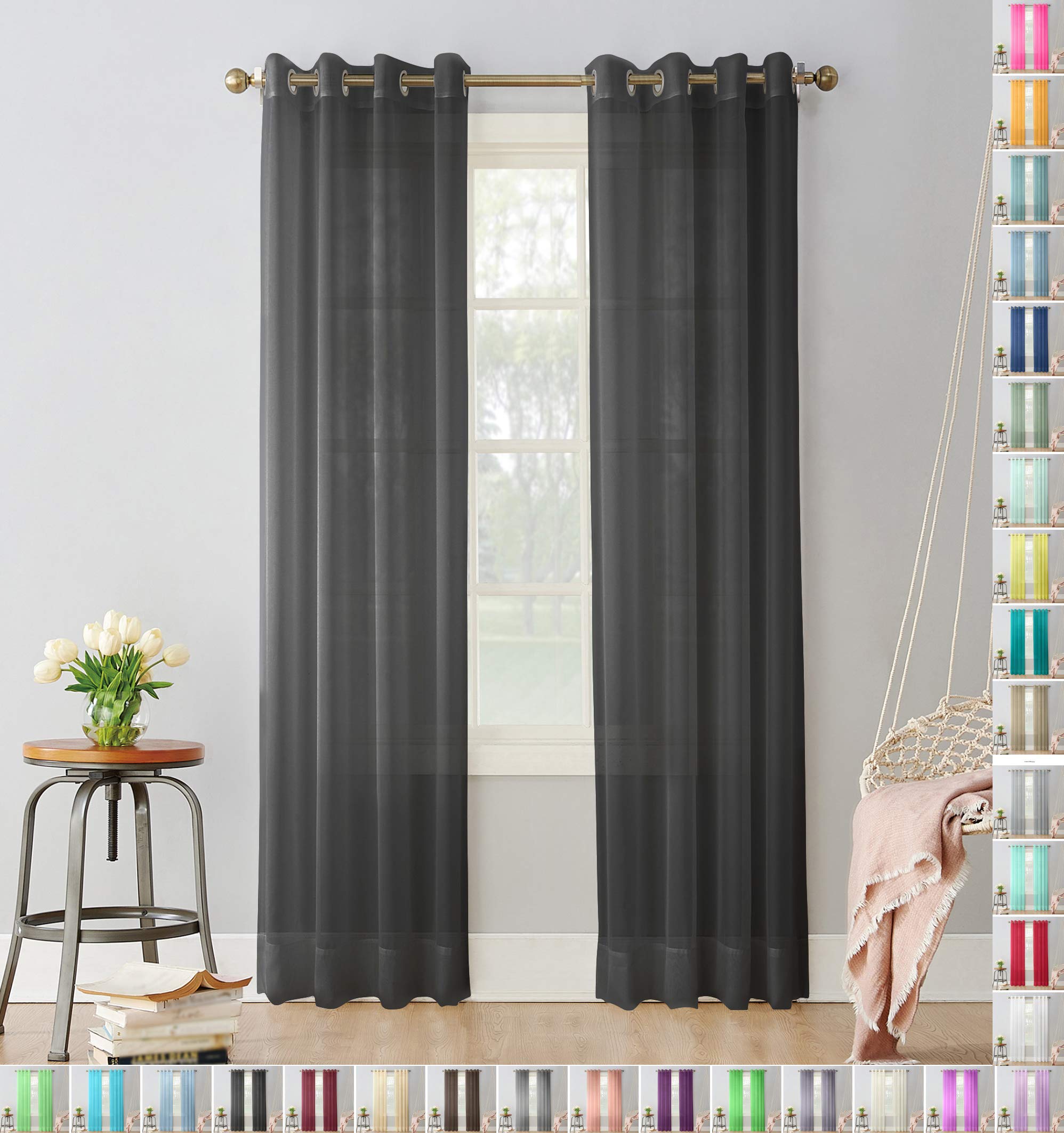 Megachest pair of sheer voile RING top (black, 56" wideX108 drop(W142cmXH274cm))