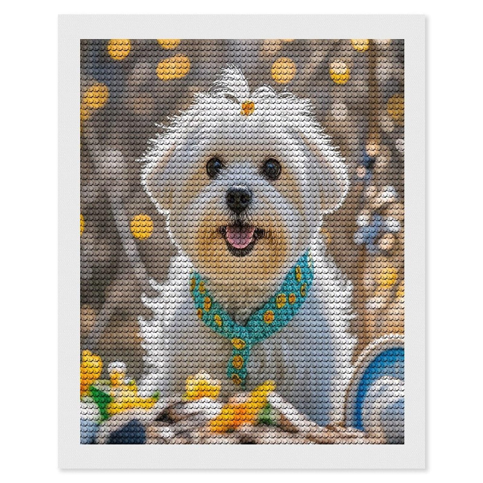 FekiLoot Lovely Maltese Dog Diamond Painting Kits for Beginners DIY Diamond Art Kits for Adults Full Drill Round Diamond Dot Gem Art Painting Fun DIY Crafts for Home Kitchen Wall Decor Gift 16"x20"