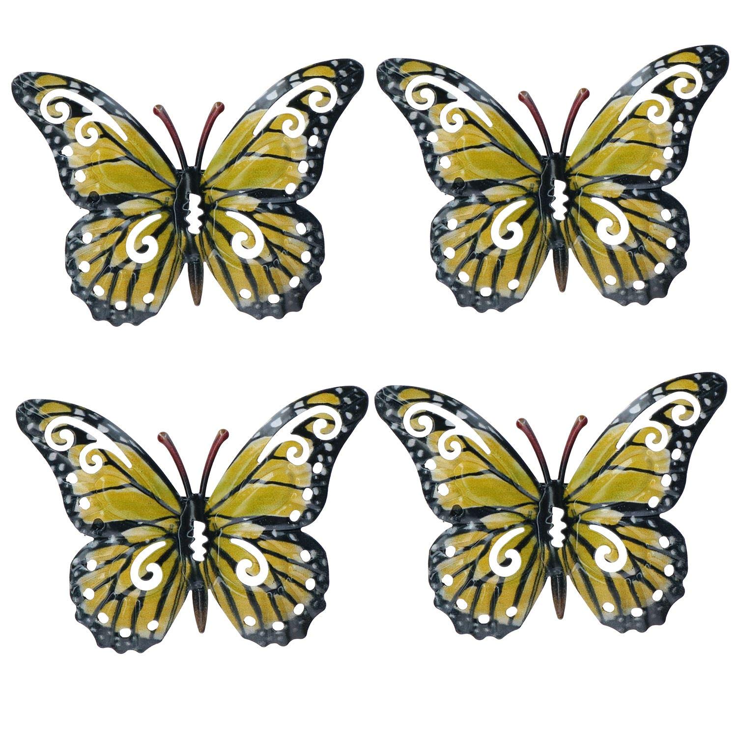 AB Tools Set of 4 Yellow Small Metal Butterflies Garden/Home Wall Art Ornament