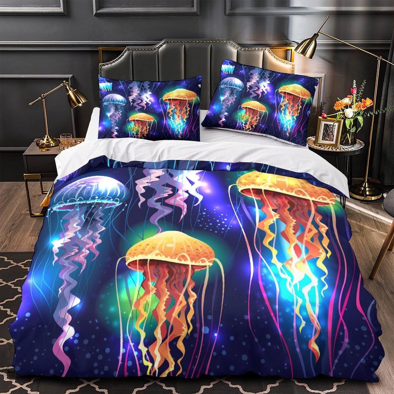 Housse de couette méduse lumineuse imprimé 3D, le cadeau idéal sur le thème de l'océan