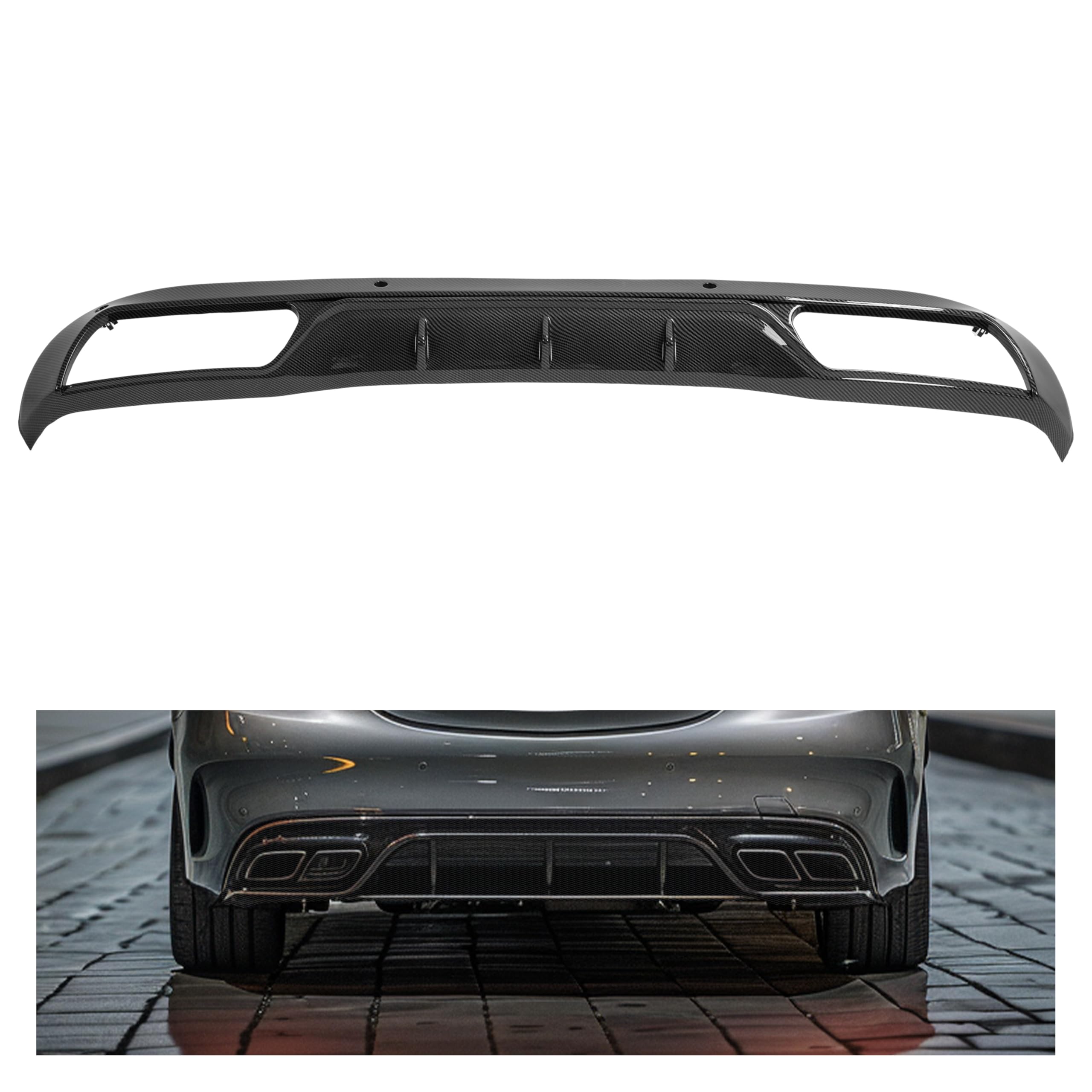 Rear Bumper Diffuser Compatible with 2015-2019 Mercedes Benz C Class W205/C300 Base Sedan C63 Style Rear Lower Bumper Lip Splitter Valance Bumper Spoiler, Plastic(PP)