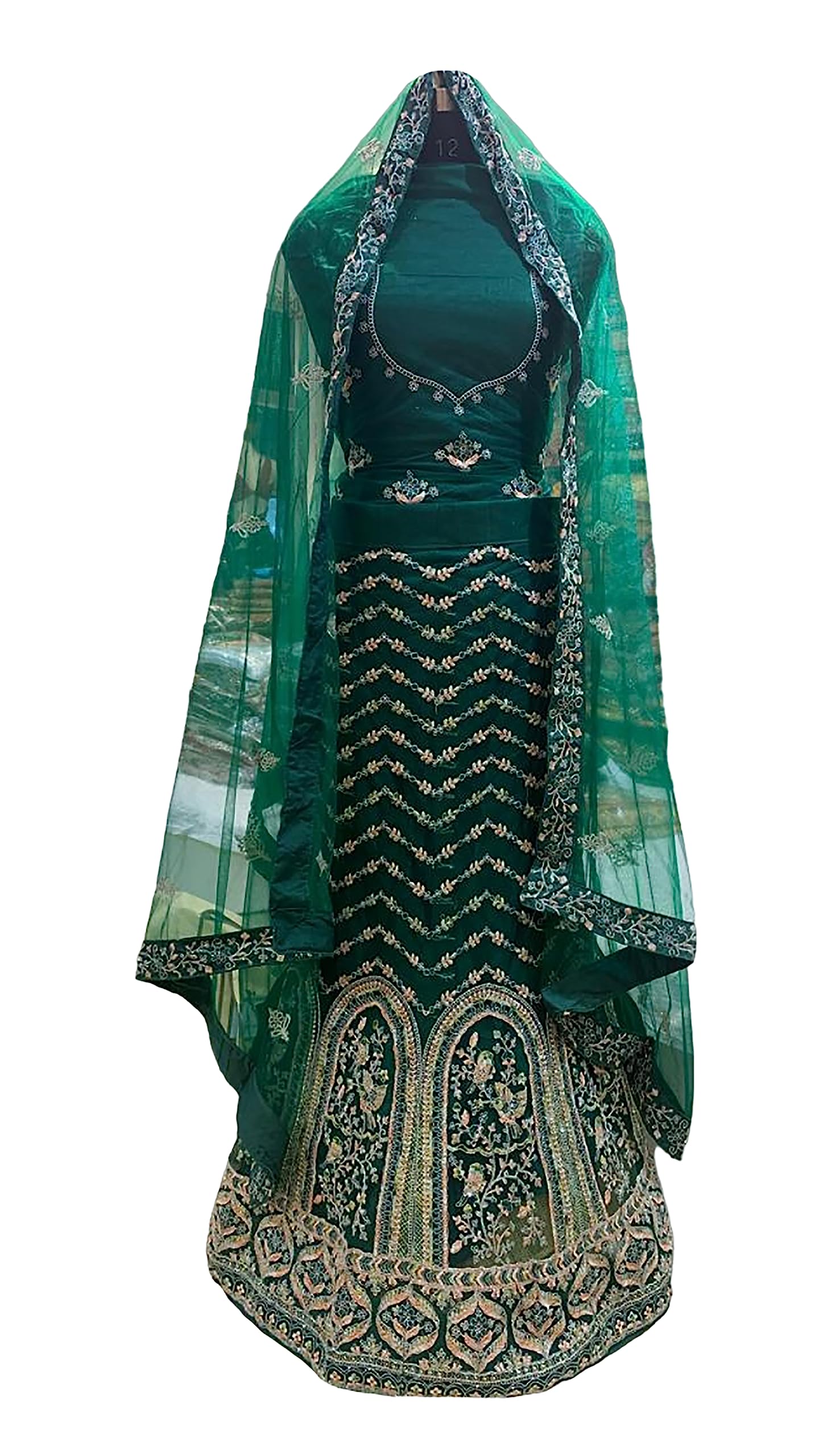 SHAAD FASHION Women's Embroidered Semi-Stitched Bridal New Lehenga Choli with Dupatta - (Free Size, Bottle Green)
