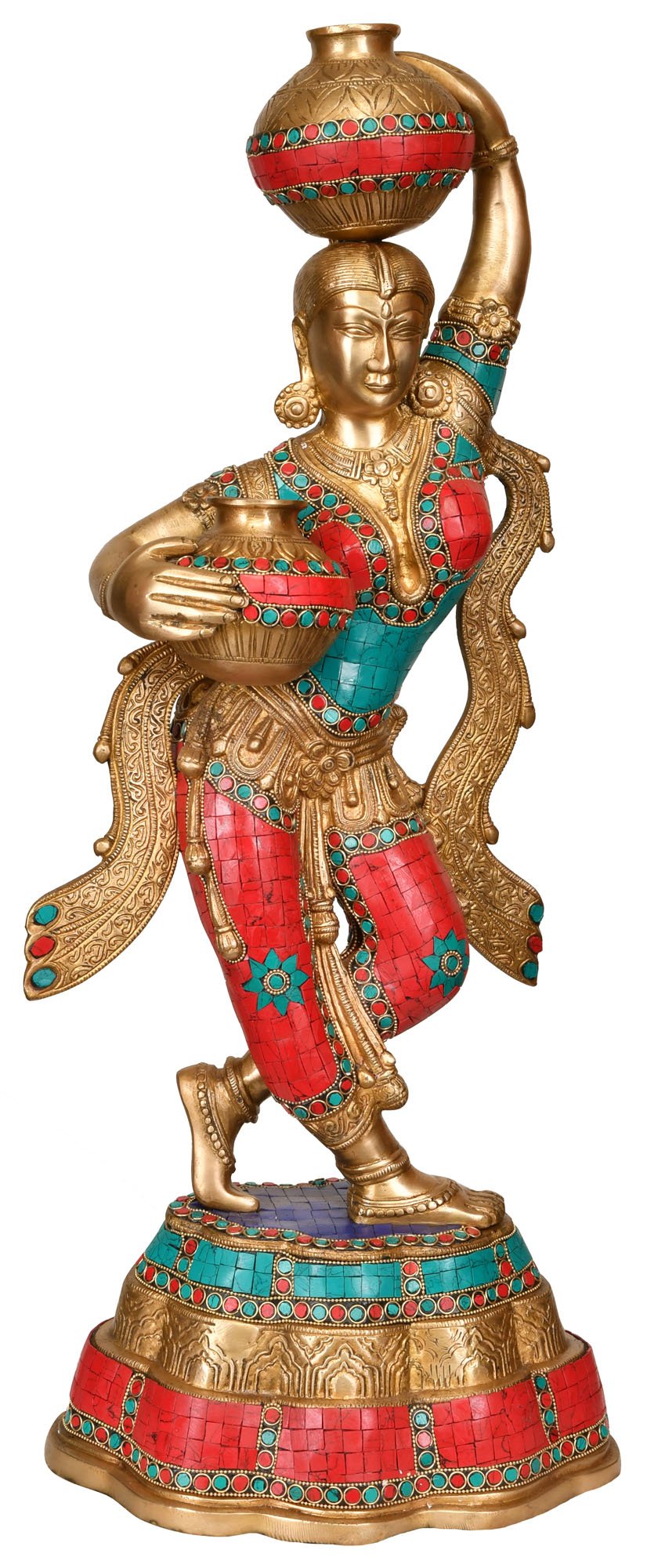 Exotic India Krishna's Gopi Statue, Multi-Colour, 11.2 x 27.2 x 8-Inch
