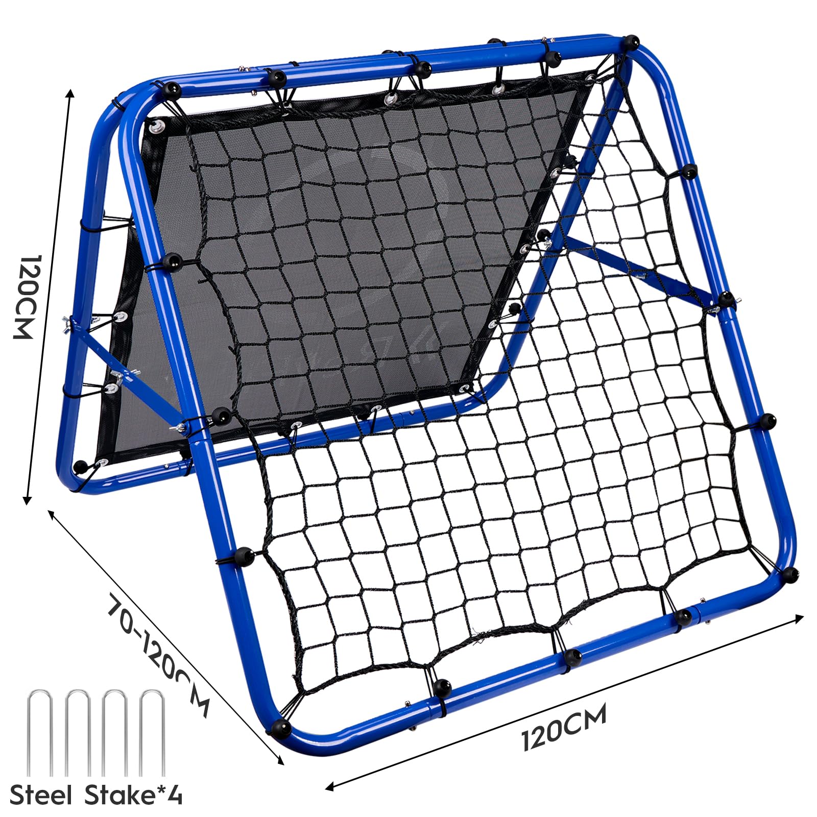 Filet de rebond pour football - Filet de rebond réglable double face avec cible pour football, baseball, tennis, rugby - Filet d'entraînement avec cadre en acier robuste - 80/100/120 cm