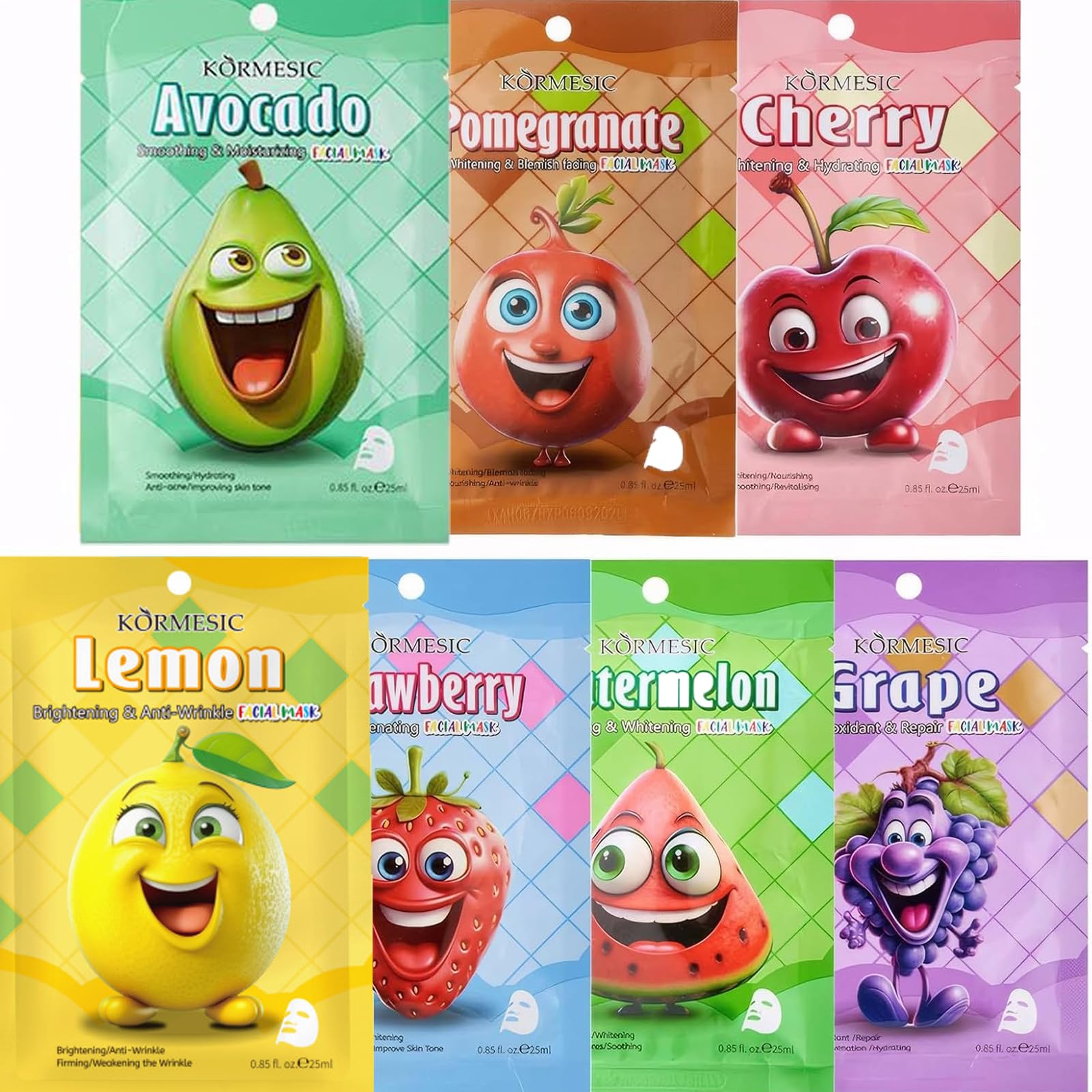 7 PCS Kids Face Masks, Sheet Mask Set Skin Care for Teenage Girls, Face Masks Beauty, Fruit Face Mask Gift Set to Improve dullness & Brighten, Women Skincare to Improve Dullness for All Skin Types