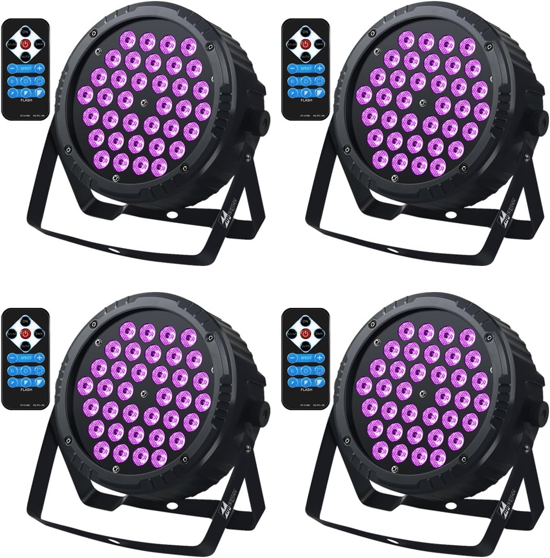 Black Light,Missyee 36 Leds UV Led Lights with IR, Sound Activated and DMX Par Wall Wash Lighting for Home Stage Party Disco DJ Pub Dance Show Christmas (4 Packs)