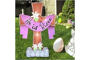 6FT Easter He is Risen Cross Inflatable Decoration with Blossy Lilies