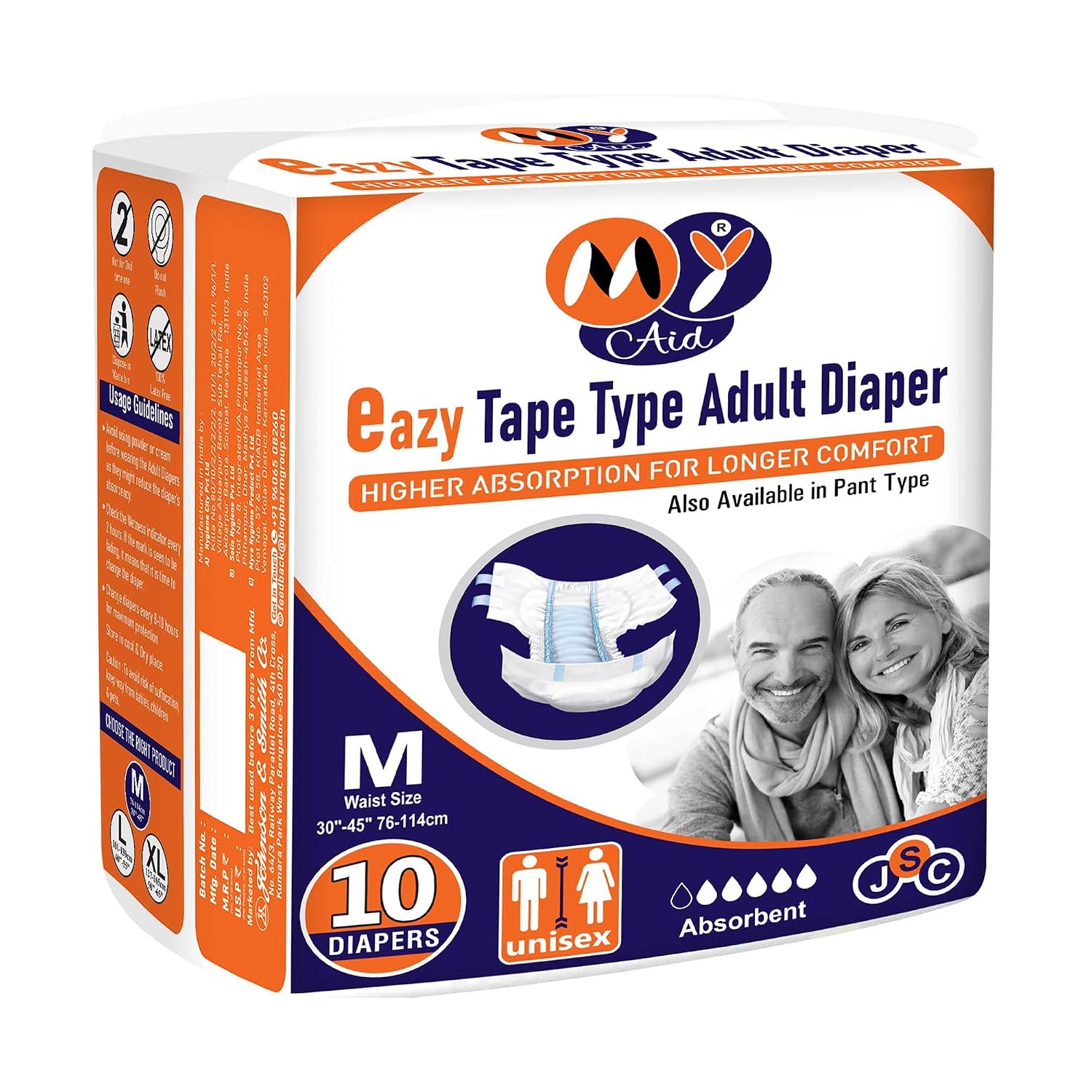 MYAID Unisex Adult Diapers Medium Size-Tape Style with odour lock, Unisex, Higher Absorption & Longer Comfort, Secure Fit, Anti-Bacterial,Skin Friendly, Easy to Use (M Size, 10 Counts,Pack of 1) MYAID Unisex Adult Diapers Medium Size-Tape Style with odour lock, Unisex, Higher Absorption & Longer Comfort, Secure Fit, Anti-Bacterial,Skin Friendly, Easy to Use (M Size, 10 Counts,Pack of 1)