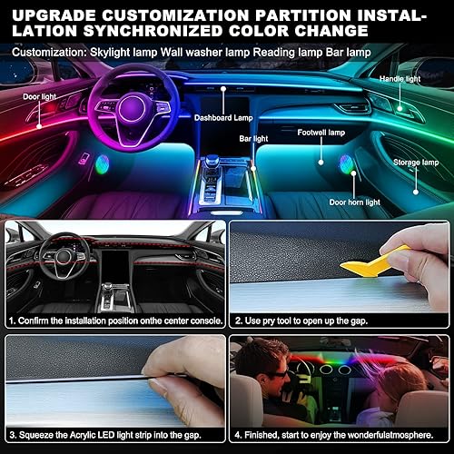 Miniatura 6 de Dreamcolor - Tira de luz LED acrílica para interior de automóvil con aplicación inalámbrica, RGB 22 en 1 con 175 pulgadas, 593 LED, kit de