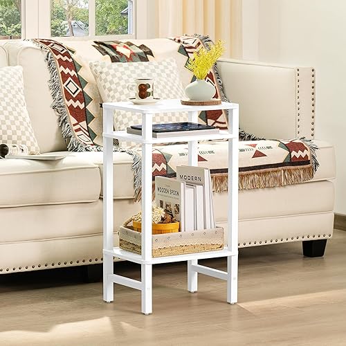 Miniatura 6 de Mesa auxiliar de 28 pulgadas de alto, 3 niveles, pequeña y estrecha para sofá, mesita de noche delgada para espacios pequeños, mesita de noche