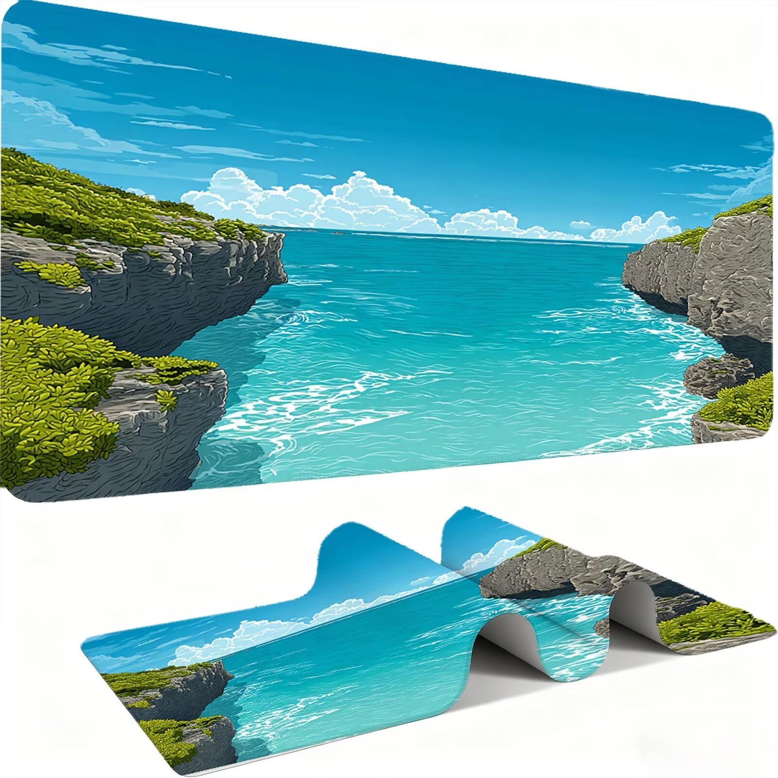 Podkładka pod mysz z piaskiem plażą/krajobrazem XXL 1200 x 600 mm duża podkładka pod mysz szyte krawędzie wodoodporna antypoślizgowa duże rozszerzone akcesoria biurowe do PC, poprawia dokładność i