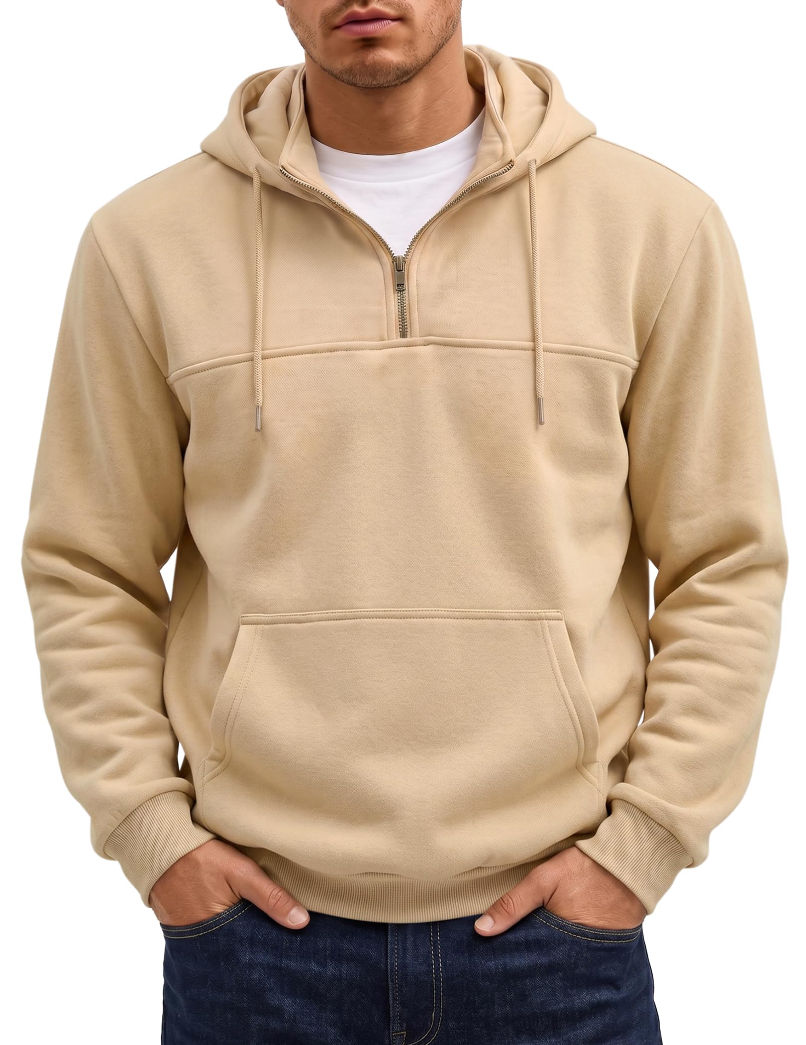 Mens Quarter Zip Essentials Hoodies Casual Pullover Sweatshirts