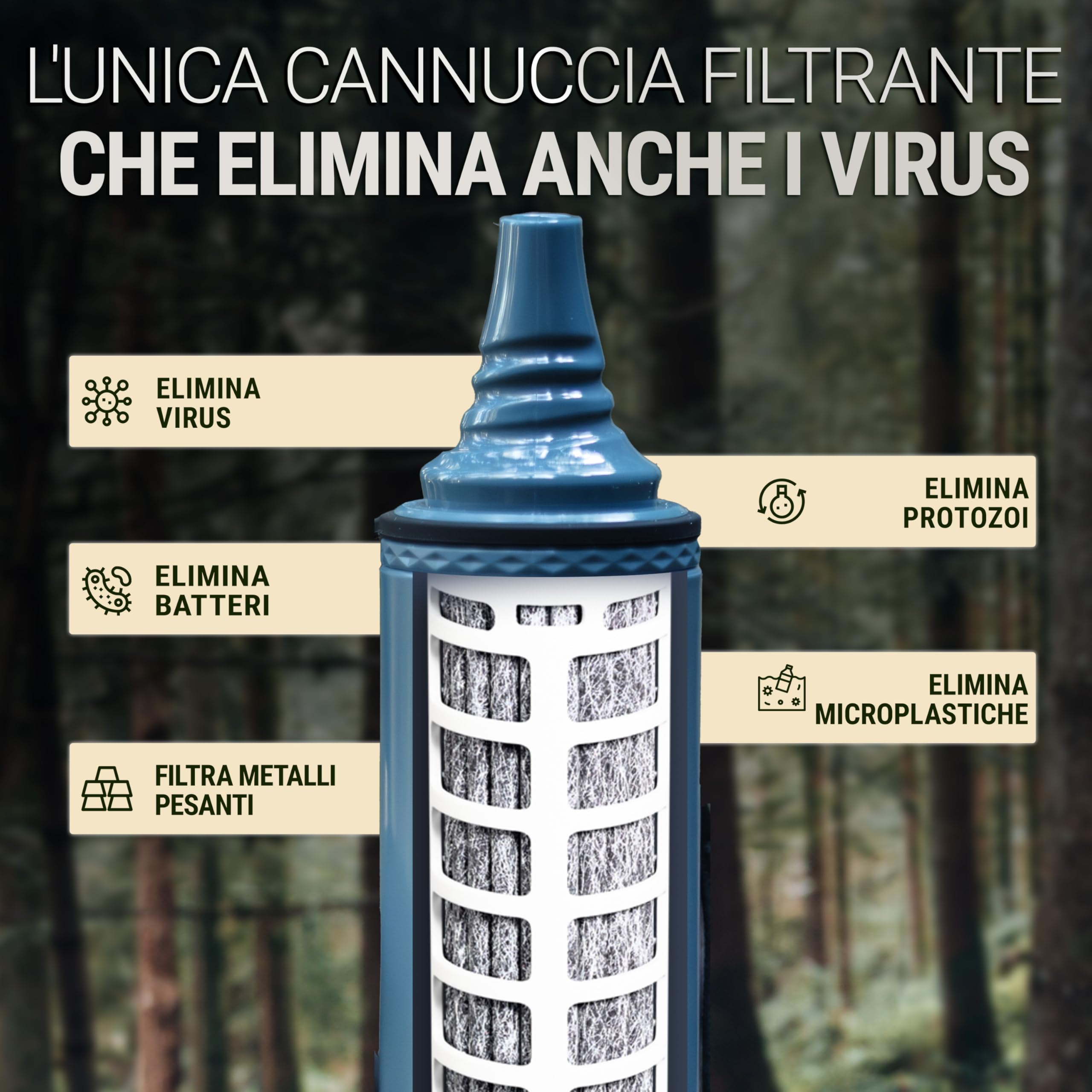 Bachgold Potabilizzatore Acqua Sopravvivenza – Cannuccia Purificatore Portatile Rimuove 99,99% Virus, Batteri & Protozoi – Tubo 70 cm, Elettroadsorbente Ahlstrom + Carbone Attivo, Nero