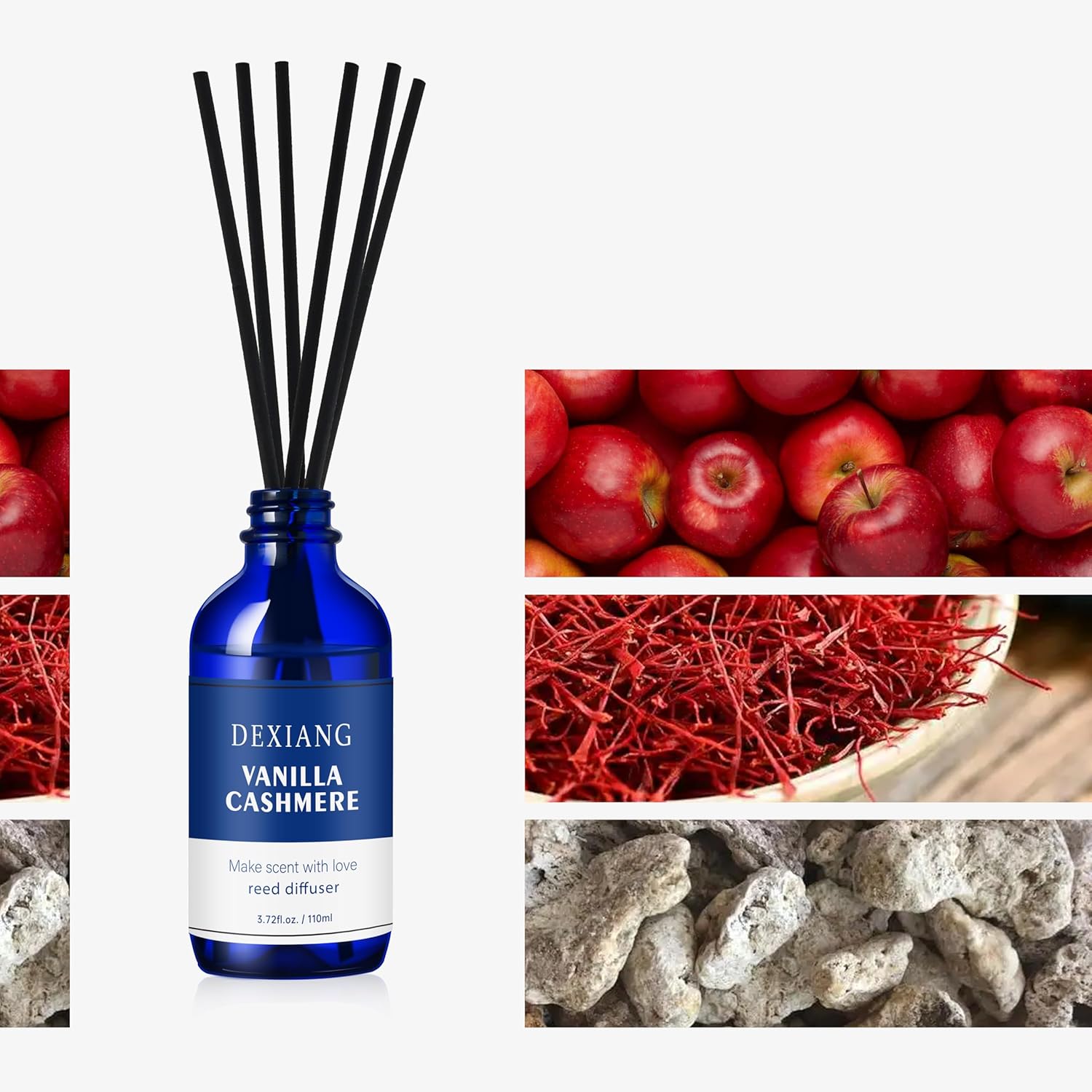 Reed Diffuser Set of 2 - Vanilla Cashmere & Clean Linen, 3.72 Oz (110 ml) Scent Diffuser with 12 Sticks | Stylish Blue Bottles | Long-Lasting Fragrance | Home Decor & Gifts - Image 2