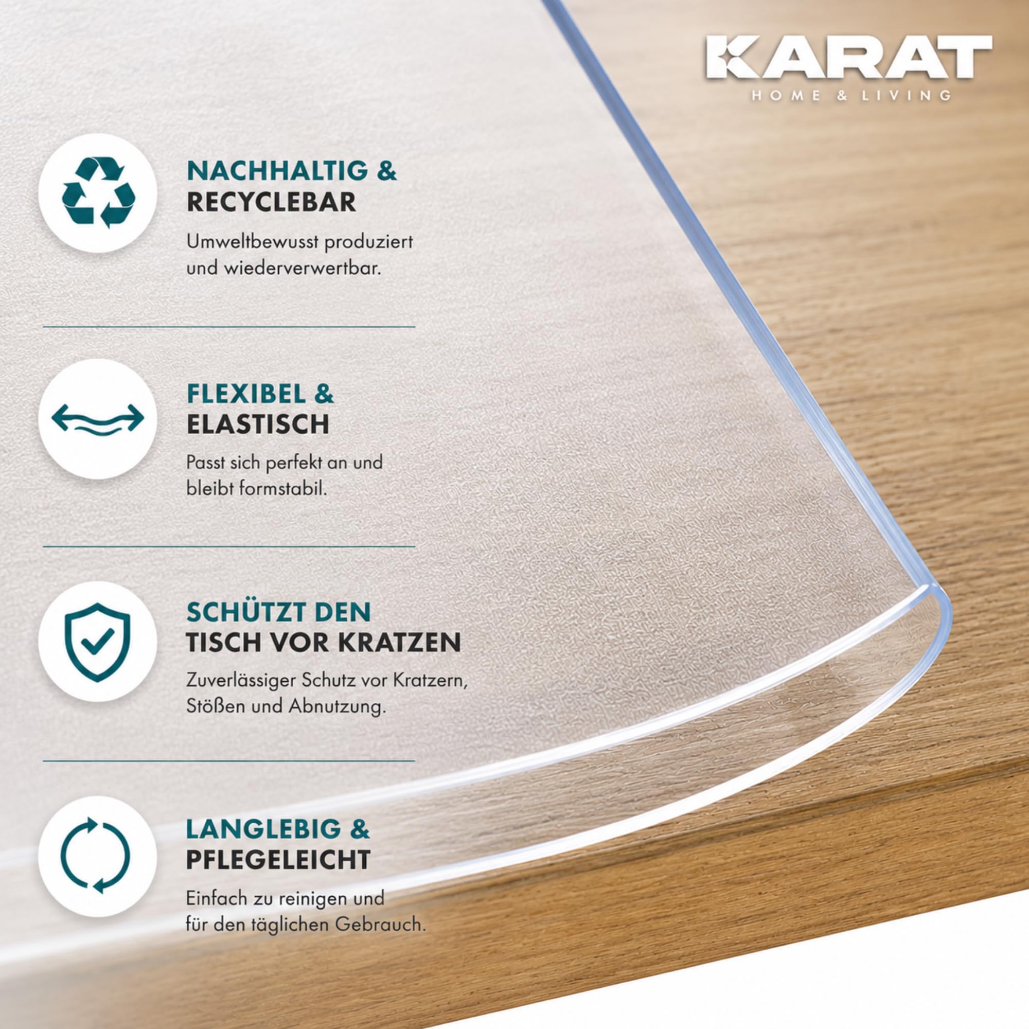KARAT Protector de mesa transparente mate con borde biselado, mantel a medida, tamaño a elegir, lámina protectora mate, protector de mesa (Imperial, ancho 80 x largo: 160 cm)