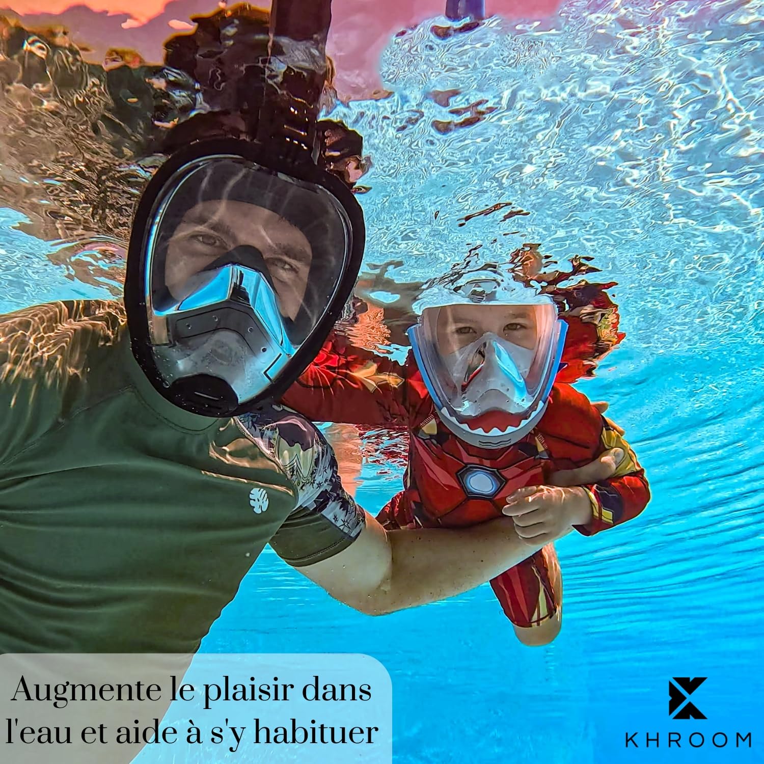 Khroom Masque de Plongée et de Snorkeling pour Enfants dès 3 Ans | Certifié sans Risque de CO2 par TÜV | Masque Intégral avec Tuba | Confort et Sécurité pour la Plongée