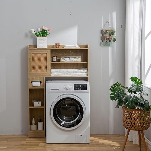 Miniatura 8 de Armario de almacenamiento de 6 niveles sobre el inodoro, estante independiente para ahorrar espacio sobre el inodoro con estantes ajustables, puerta