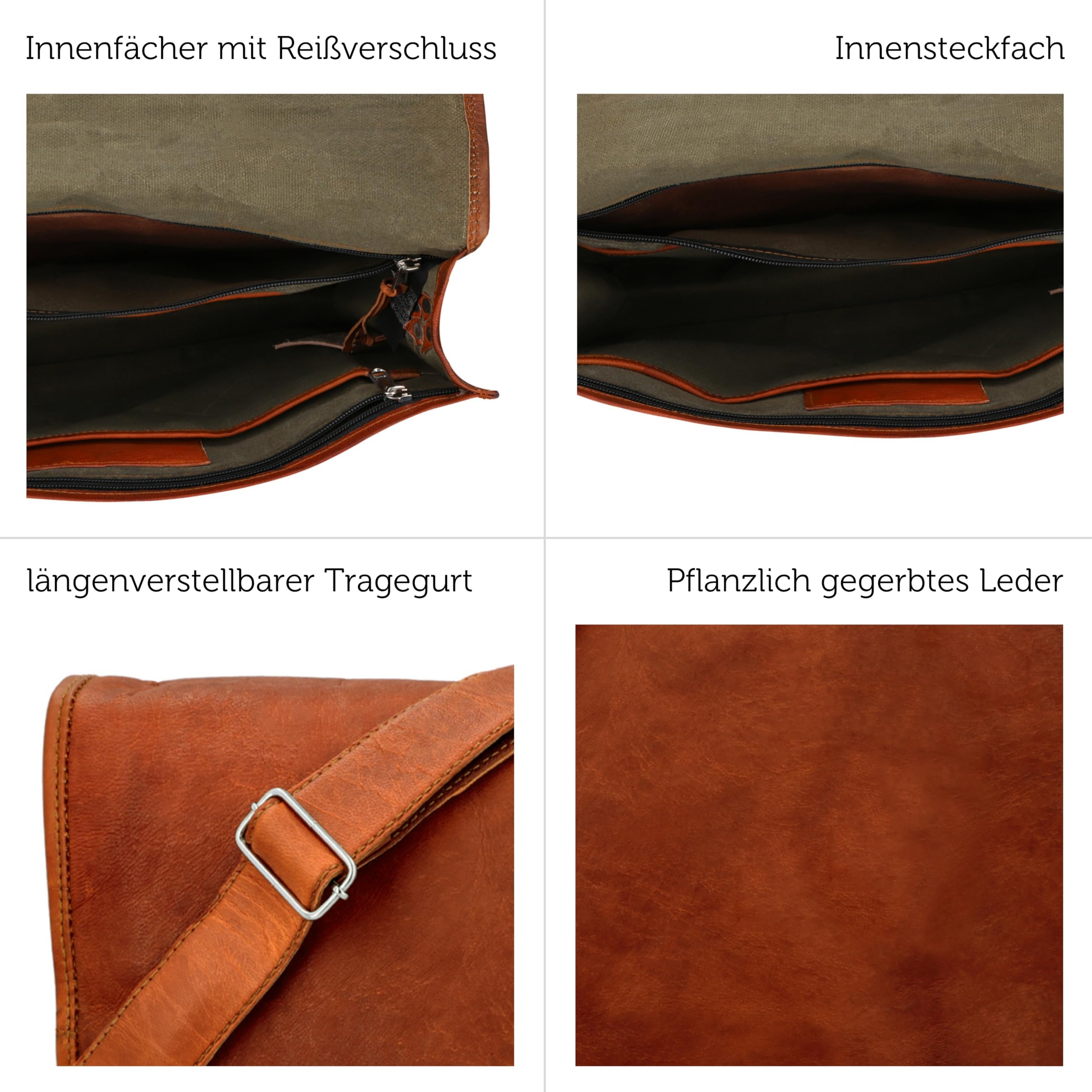 Gusti Leder „Max“ Leder Umhängetasche – Hochwertige Vintage Messenger Bag für 15" Laptop, Unisex, Naturbraun