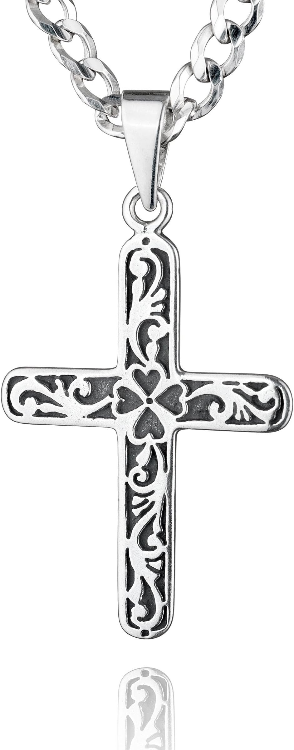 Men's Vintage Gothic Stainless Steel Cross Pendant Gift Set, 925 Sterling Silver – Fine Ball and Bar Chain