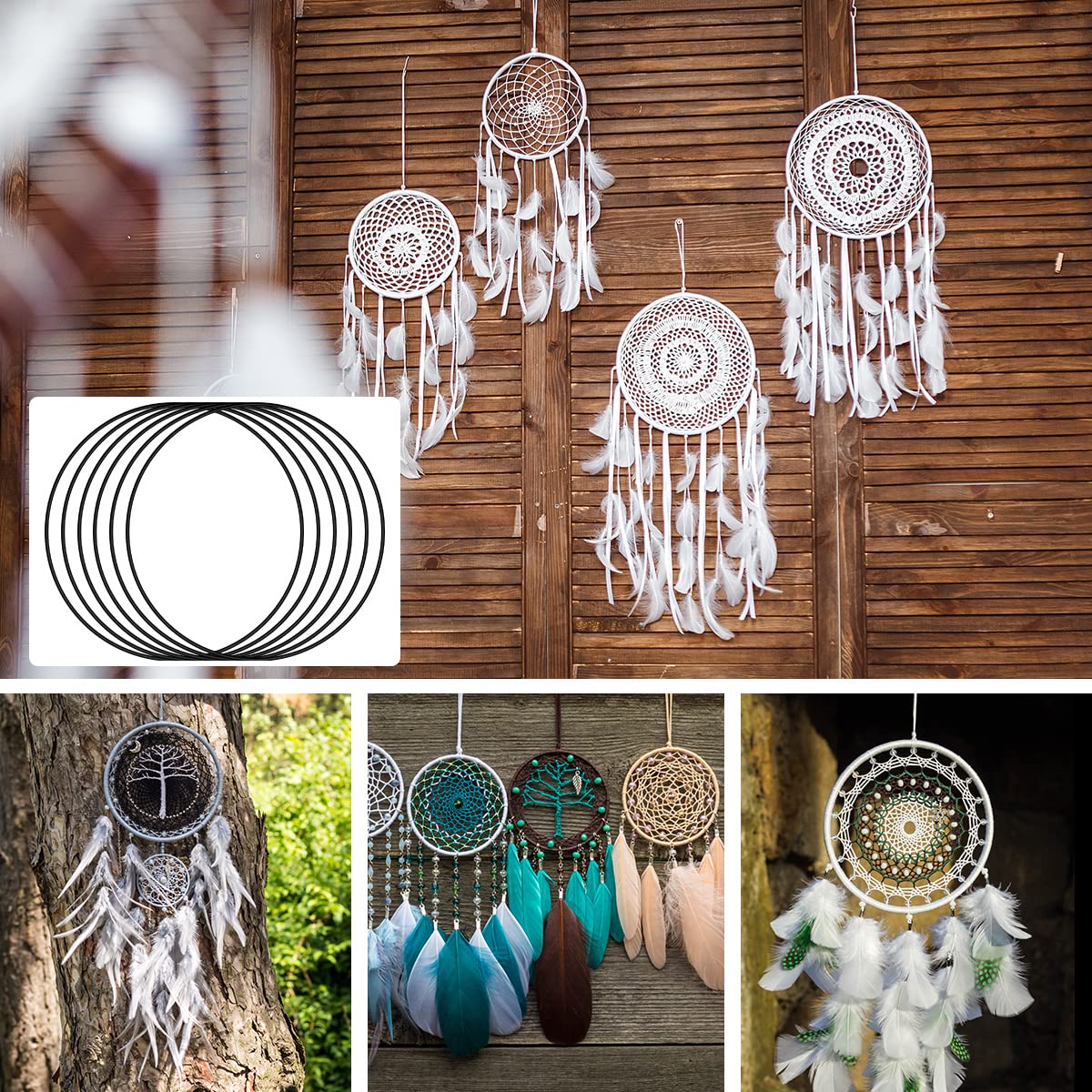 Lot De 9 Anneaux En Métal Noir Pour Macramé Et DIY | 3 Tailles : 15cm, 20cm, 25cm - Attrape-rêves, Décorations