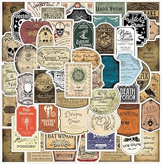 50PCS Potion Labels Stickers, Vinyl Waterproof Halloween Wine Bottle Glassy Bottle Stickers for Water Bottle, Laptop, Cup, Skateboard, Phone,Teens Adults