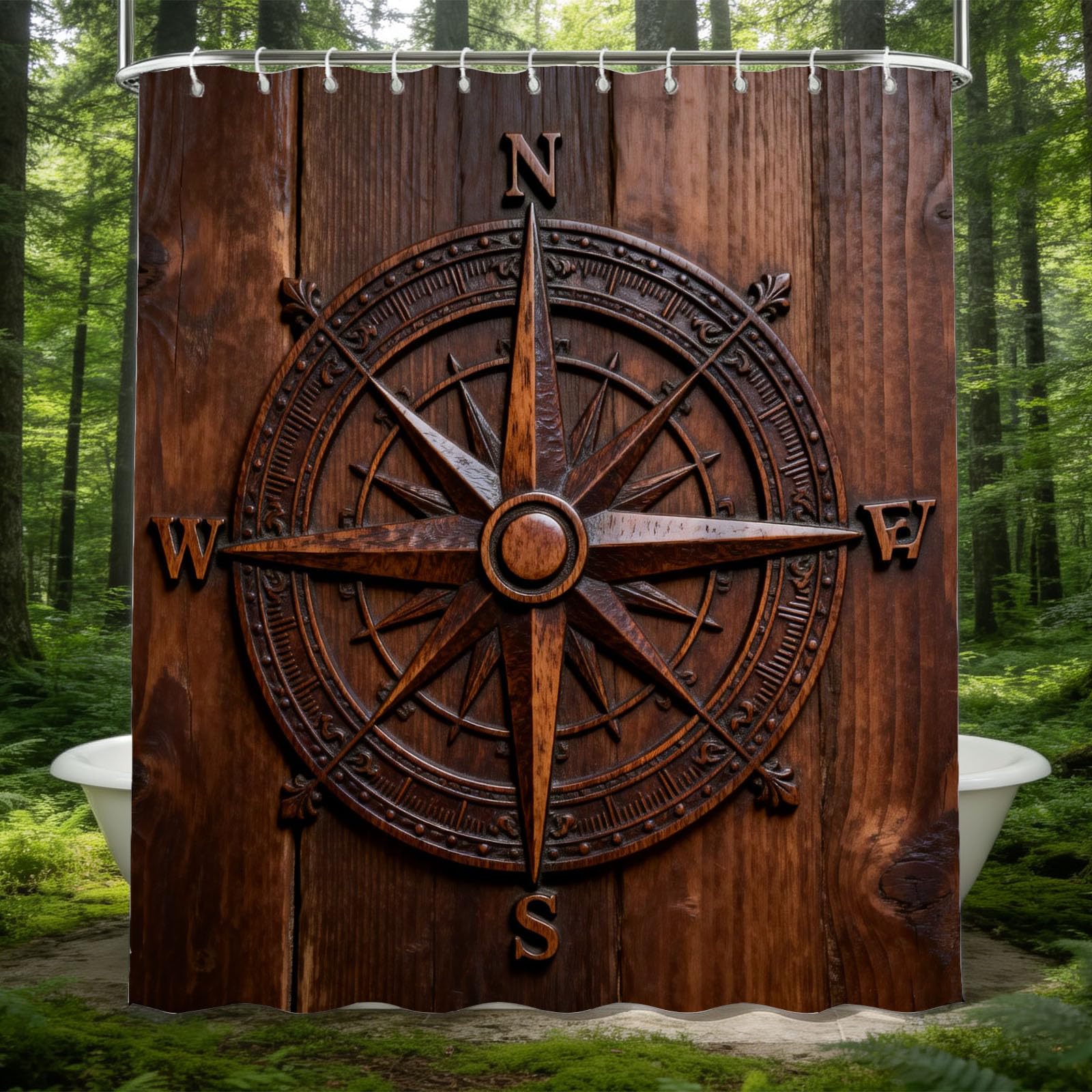 Hongduo 3D Compass Shower Curtain for Stalls Bathtubs Chic Bathroom Decor Shower Curtain Set Polyester Fabric Waterproof 180x180cm/71X71 Inch with Hooks