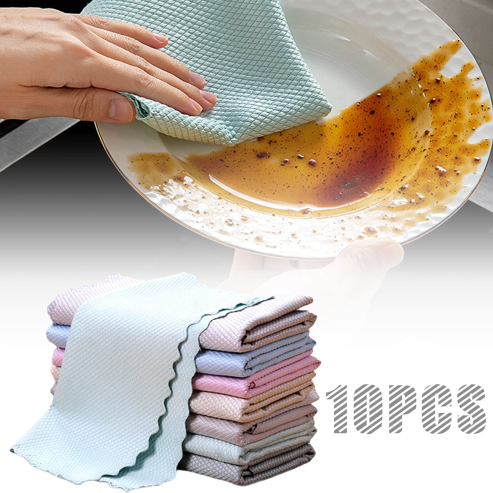MYCK Shiny Wipes Cleaning Cloths, Reusable Lint Free Shiny Wipes for Cleaning, Fish Scale Streak Free Miracle Cleaning Cloth, Shiny Wipe for Dishes, Windows, Glass, Stainless Steel (10PCS)