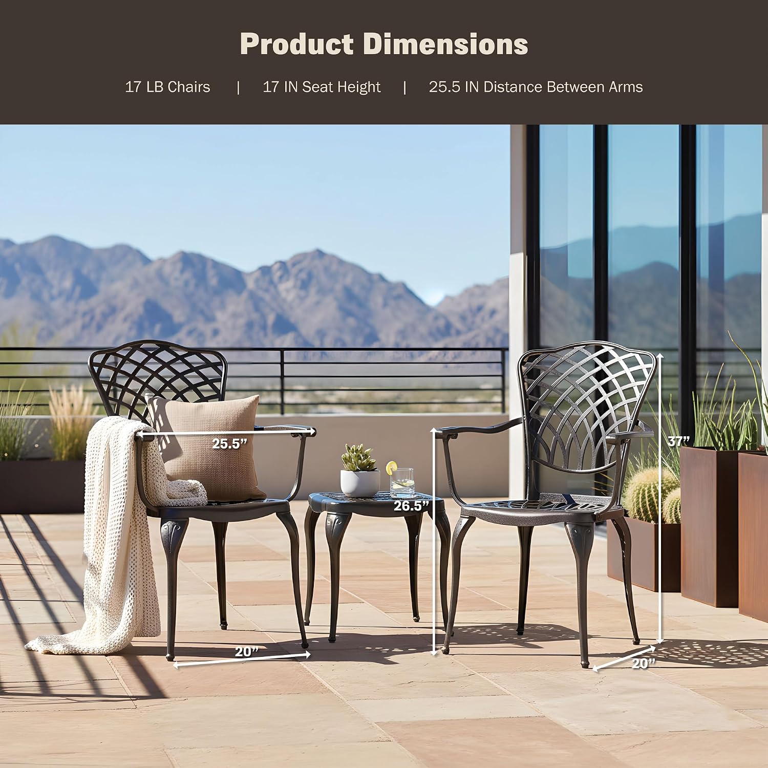 Kinger Home Arden 2-Piece Outdoor Patio Dining Chairs Set of 2, Cast Aluminum Patio Chair Set, All-Weather Resistant Outdoor Dining Furniture, Brown